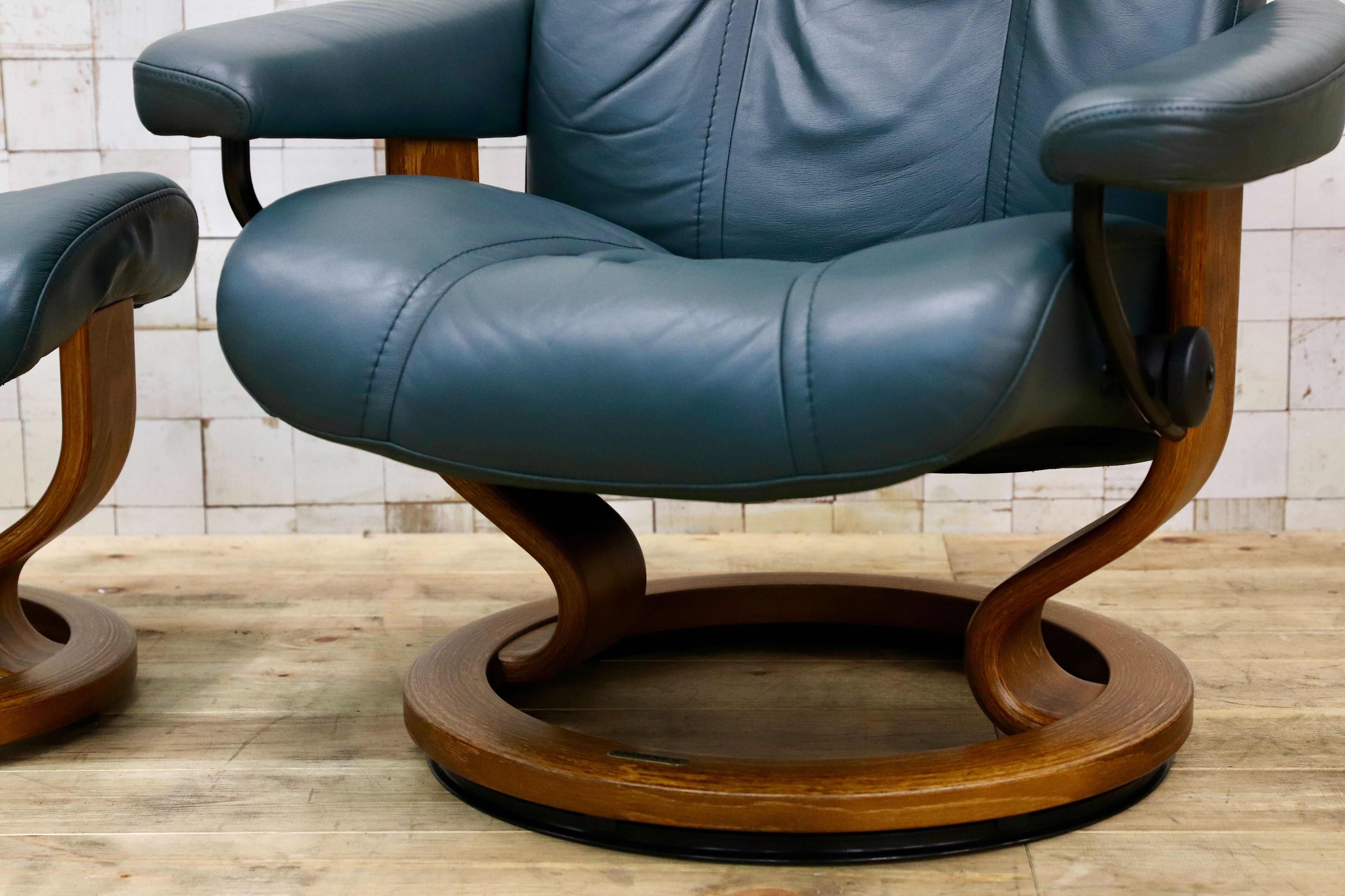 GMIK186○EKORNES / エコーネス ストレスレスチェア オットマンセット 本革 グリーン 北欧 ノルウェー リクライニングチェア 1人掛け