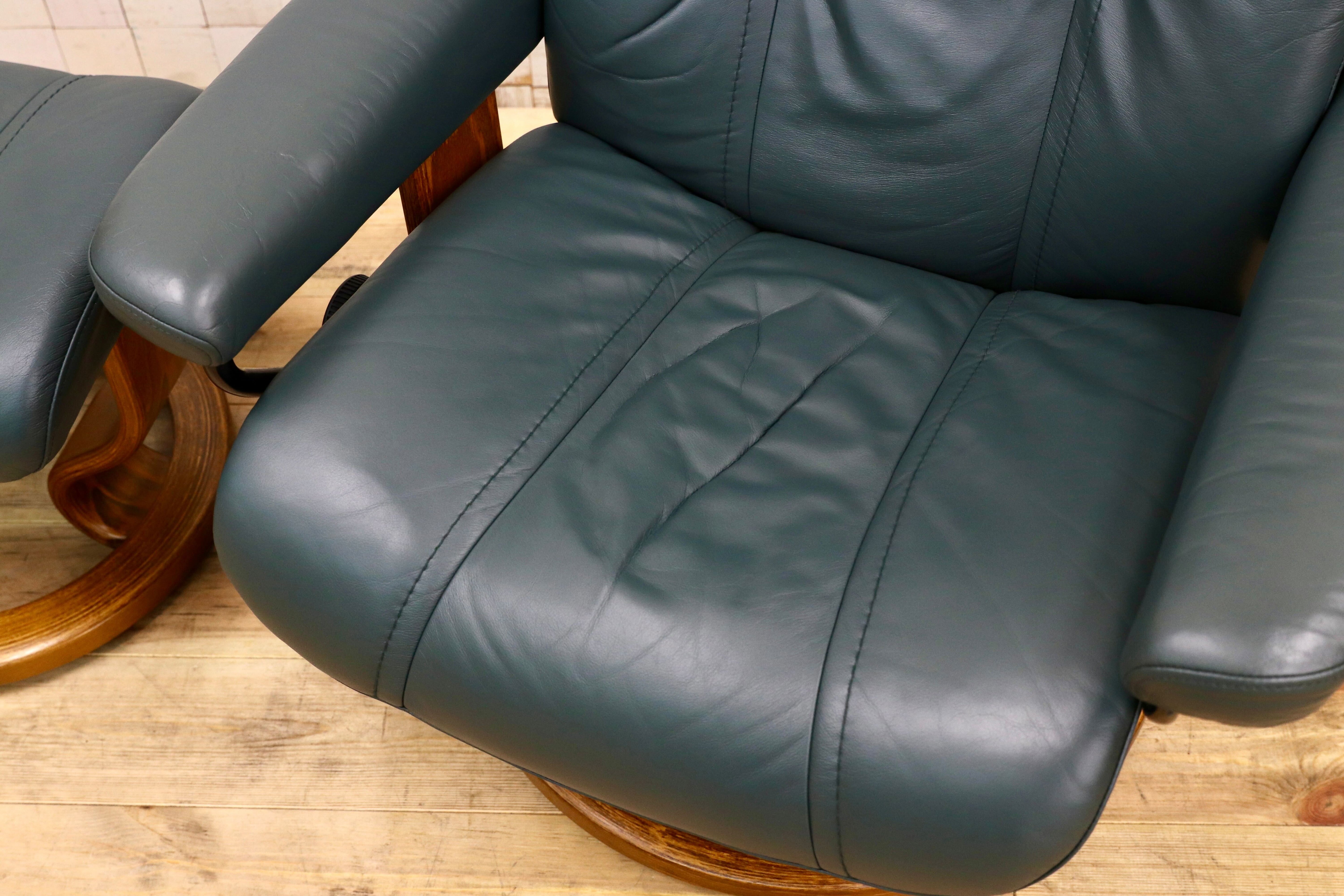 GMIK186○EKORNES / エコーネス ストレスレスチェア オットマンセット 本革 グリーン 北欧 ノルウェー リクライニングチェア 1人掛け