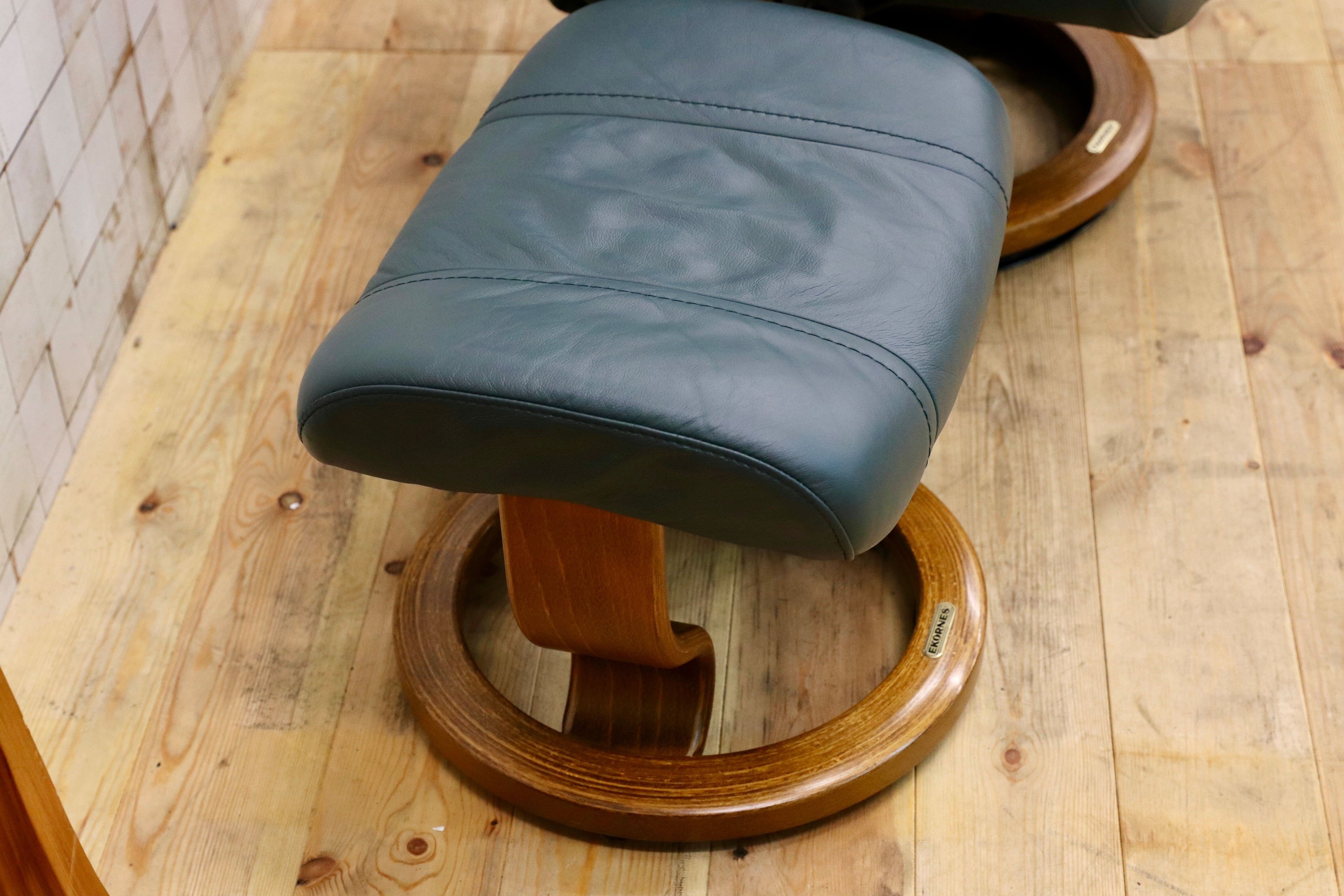 GMIK186○EKORNES / エコーネス ストレスレスチェア オットマンセット 本革 グリーン 北欧 ノルウェー リクライニングチェア 1人掛け