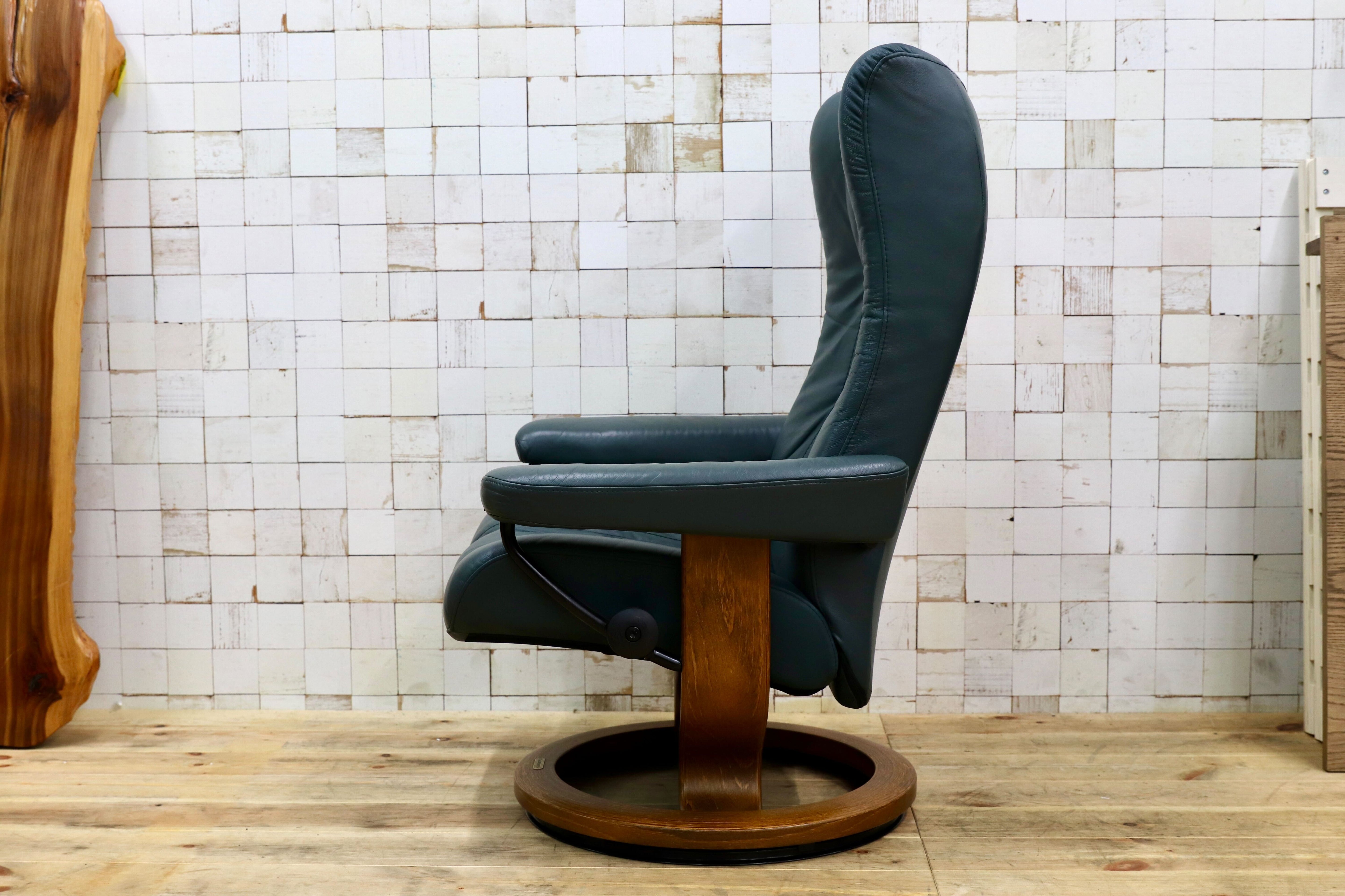 GMIK186○EKORNES / エコーネス ストレスレスチェア オットマンセット 本革 グリーン 北欧 ノルウェー リクライニングチェア 1人掛け