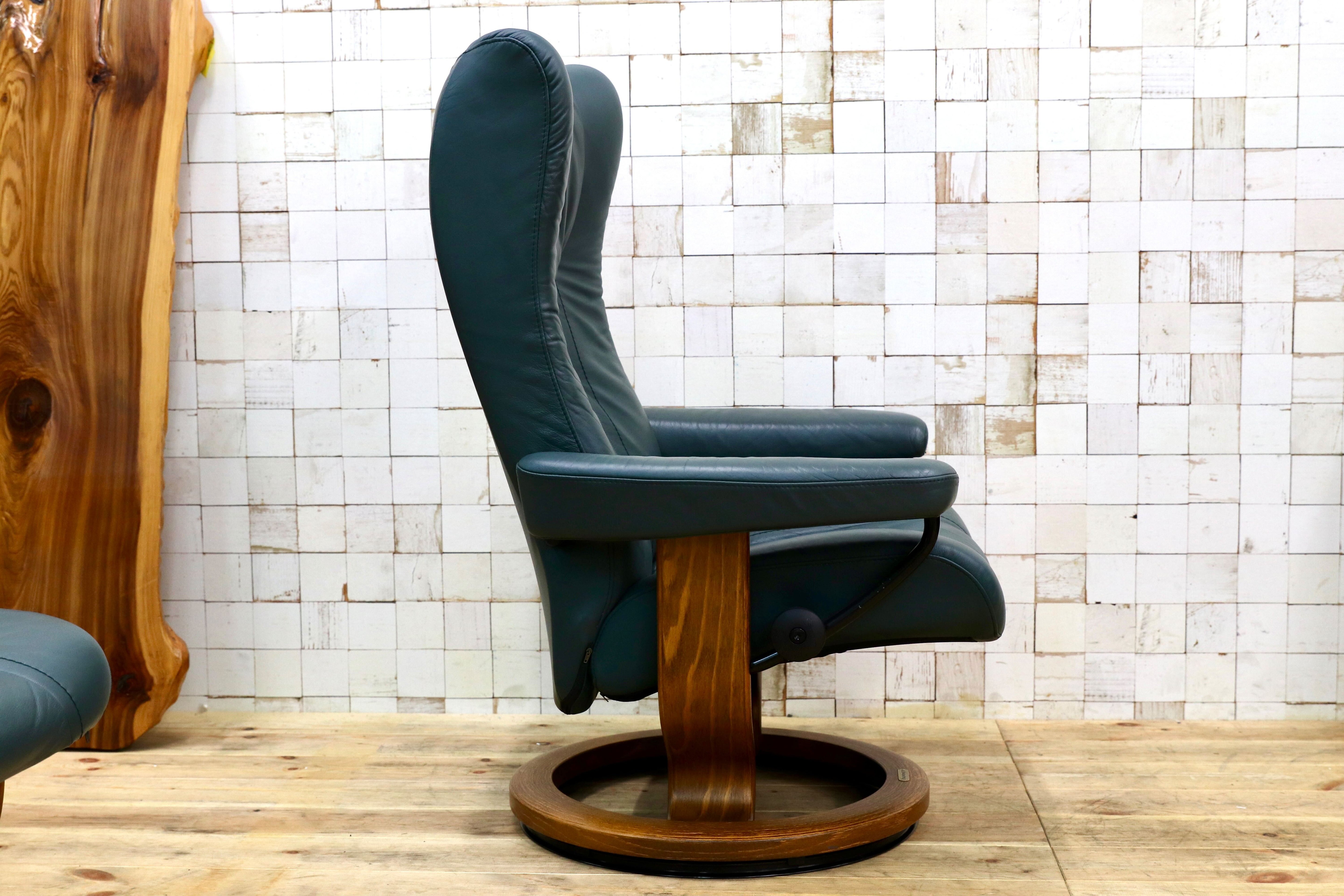 GMIK186○EKORNES / エコーネス ストレスレスチェア オットマンセット 本革 グリーン 北欧 ノルウェー リクライニングチェア 1人掛け