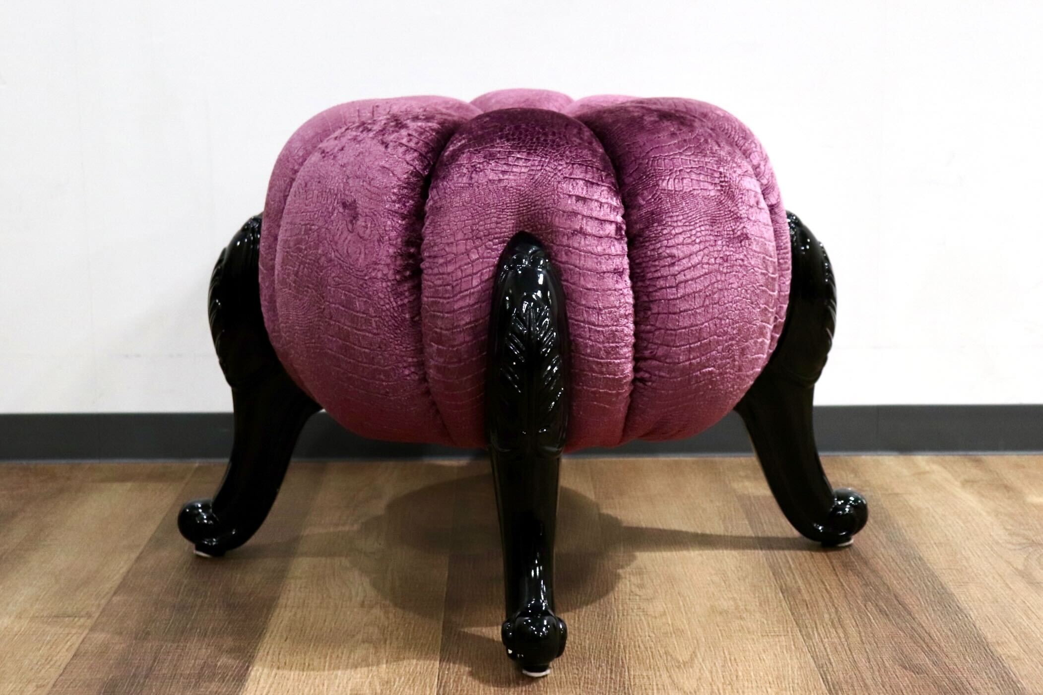GMHH489F○パンプキンスツール アンティーク調 猫脚 ファブリック オットマン 腰掛け ヨーロピアン エレガント チェア 展示品