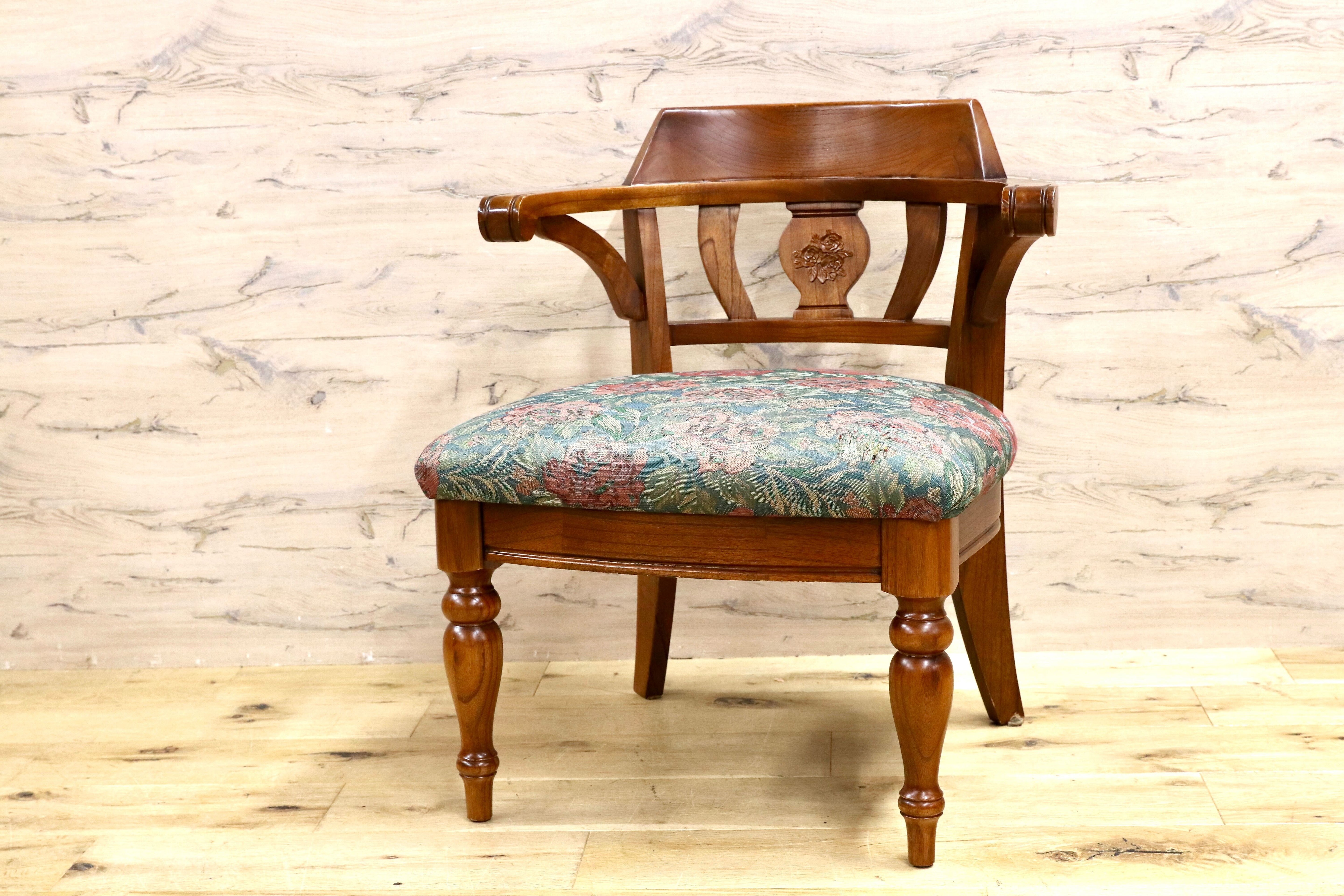 GMHS269B○英国カントリースタイル ダイニングチェア アームチェア 食卓椅子 ファブリック 花柄 アンティーク 検)三越ブルージュ 東海家具