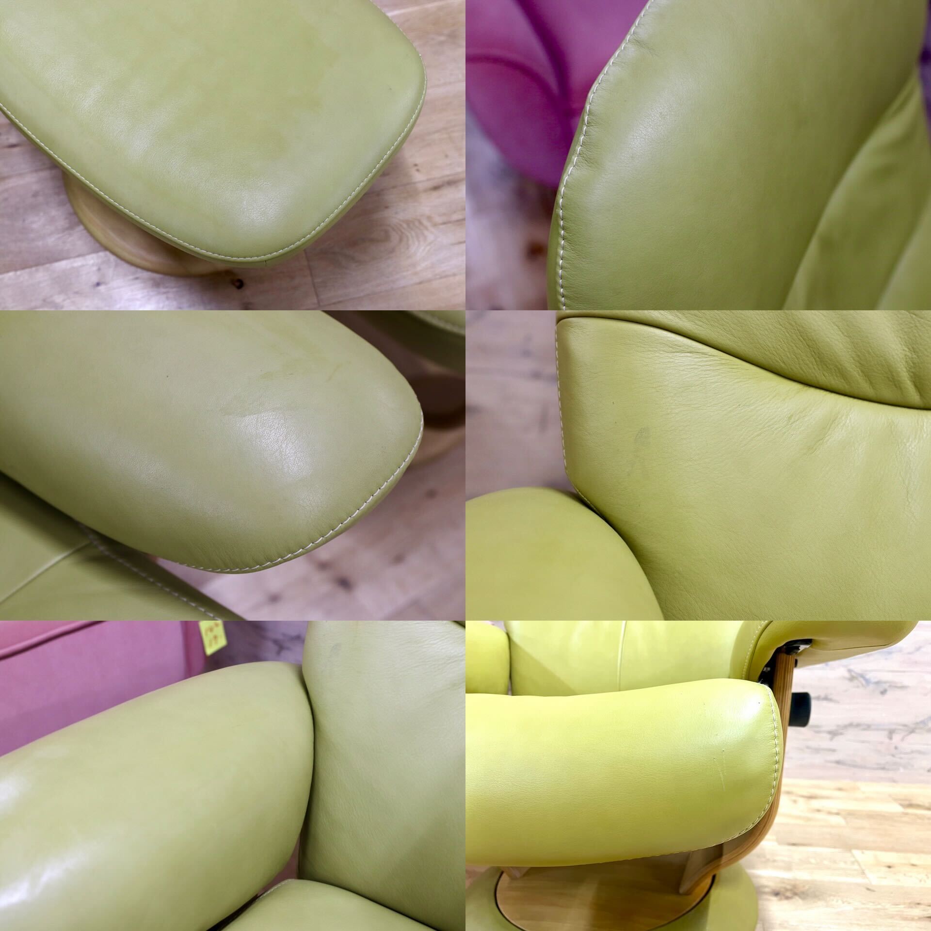 GMHK813A○karimoku / カリモク アールポジション リクライニングチェア 1人掛けソファ 本革 ライムグリーン ラウンジチェア 国産家具