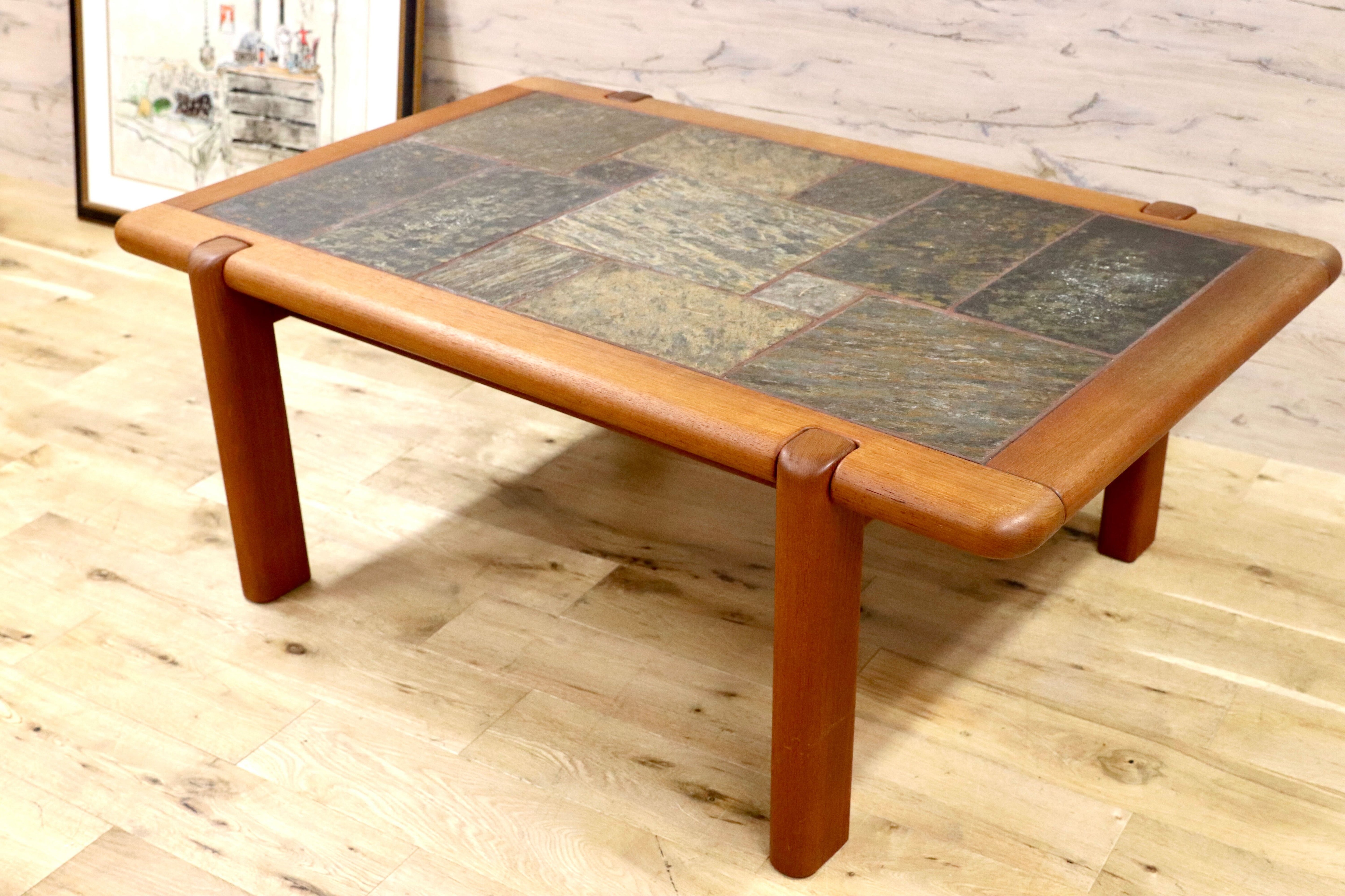 GMFK434○Dyrlund / デューロン 北欧 デンマーク ヴィンテージ センターテーブル リビングテーブル チーク無垢材 石天板 稀少