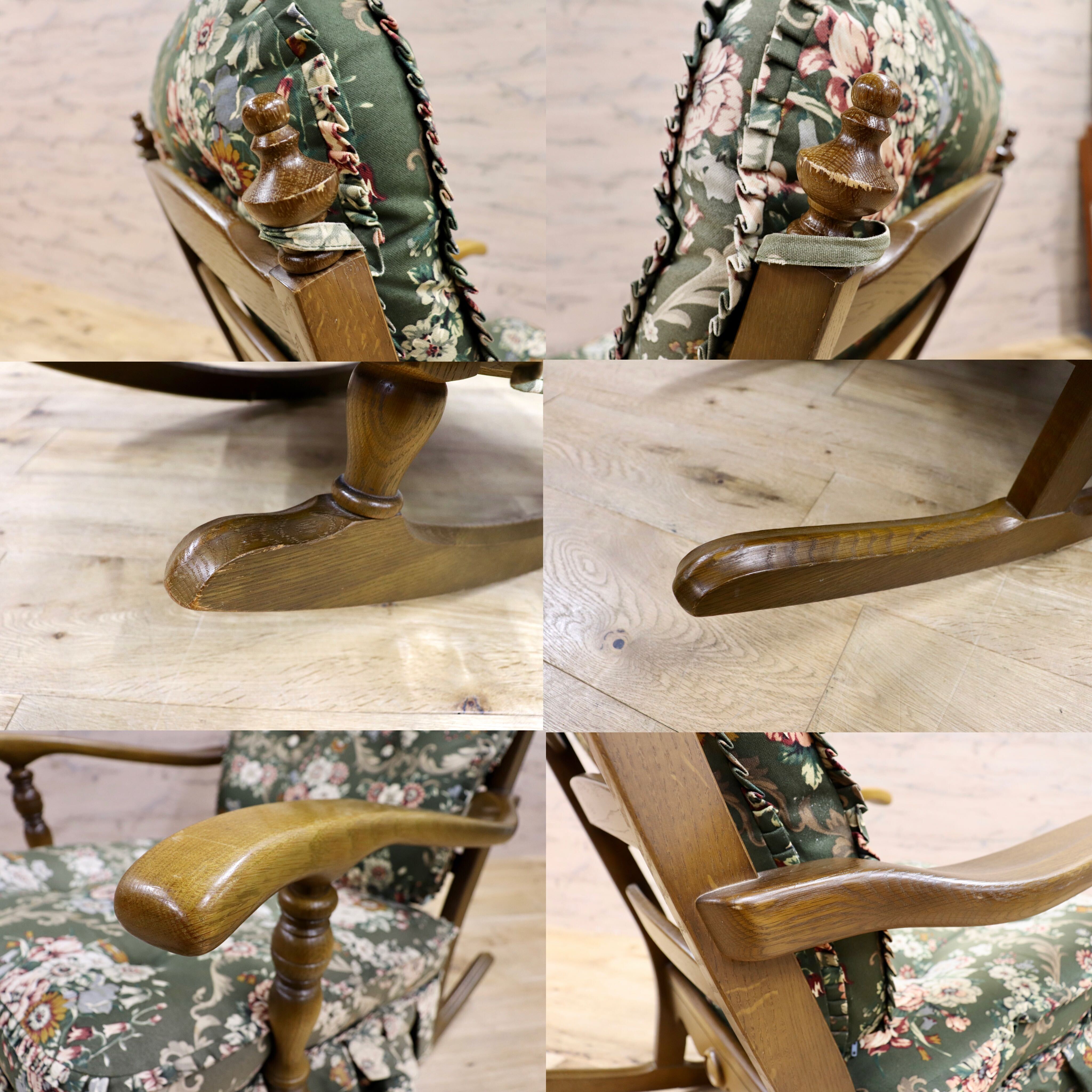 GMIS77○HIDA / 飛騨産業 キツツキ 穂高 ロッキングチェア 揺り椅子 レトロ カフェ チェア 花柄 クラシック アンティーク調 ノスタルジック