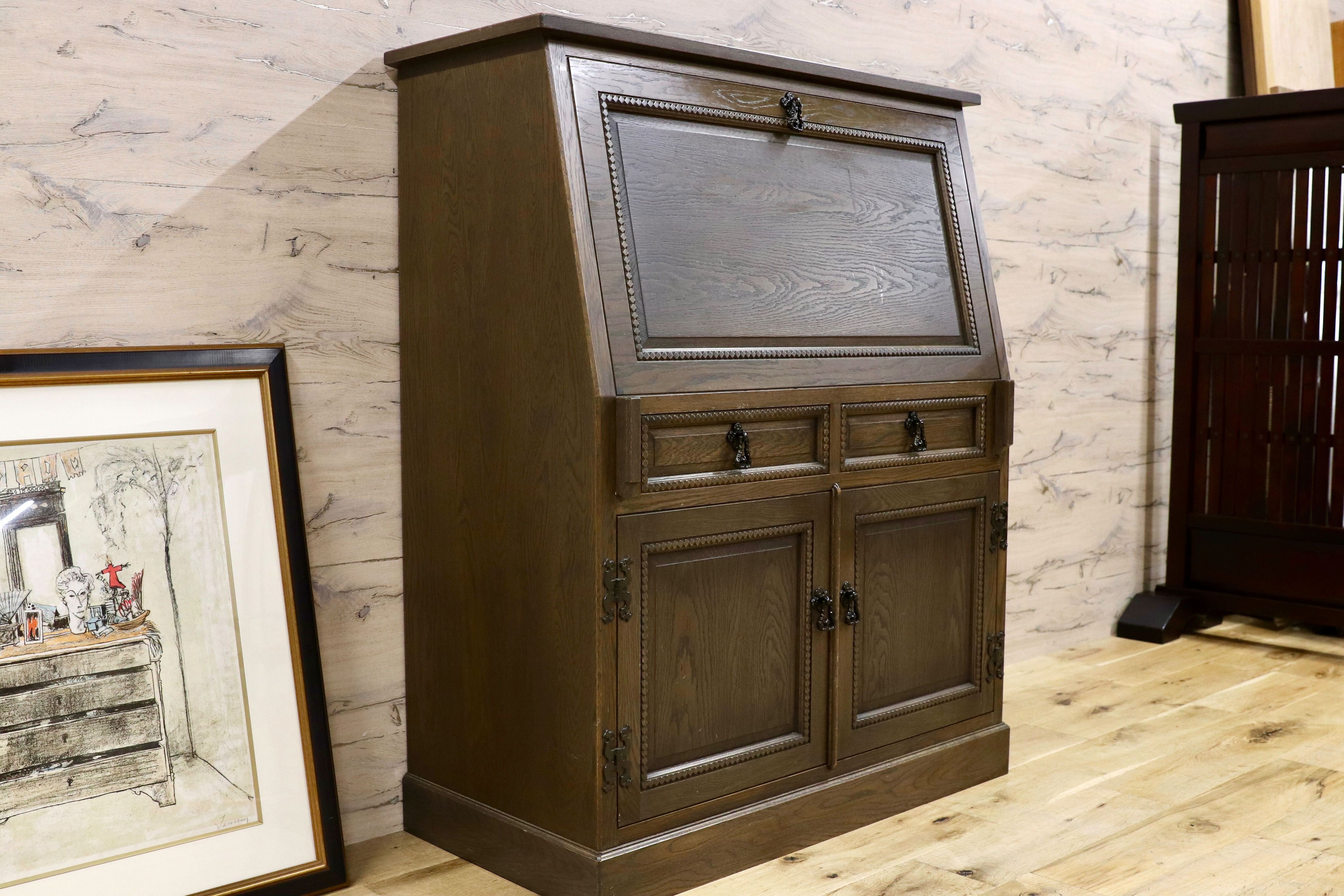 GMGH456○神戸家具 神戸洋家具 伊藤家具 ライティングビューロー デスク 机 楢材 レトロ カントリー 稀少 逸品 アンティーク