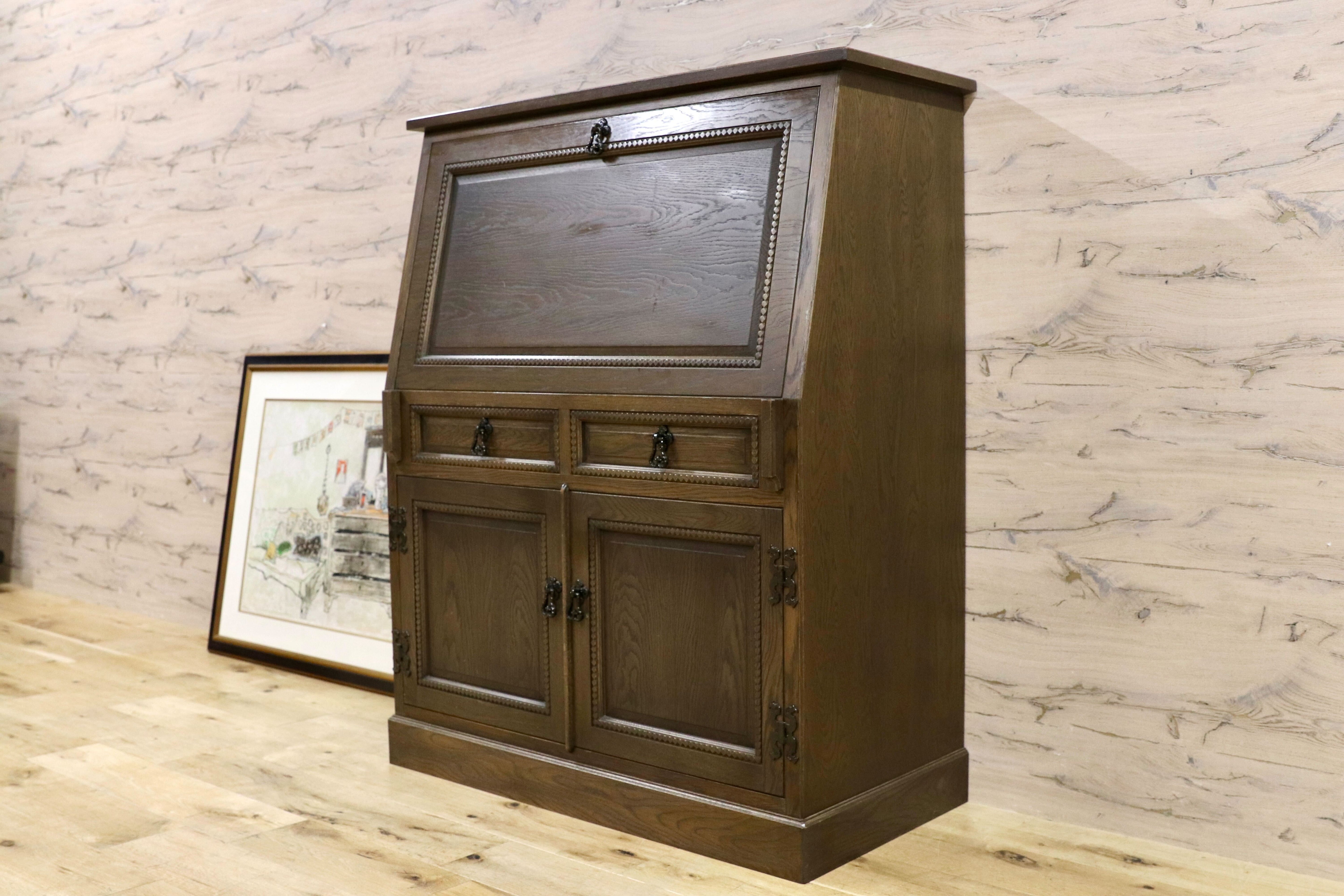 GMGH456○神戸家具 神戸洋家具 伊藤家具 ライティングビューロー デスク 机 楢材 レトロ カントリー 稀少 逸品 アンティーク