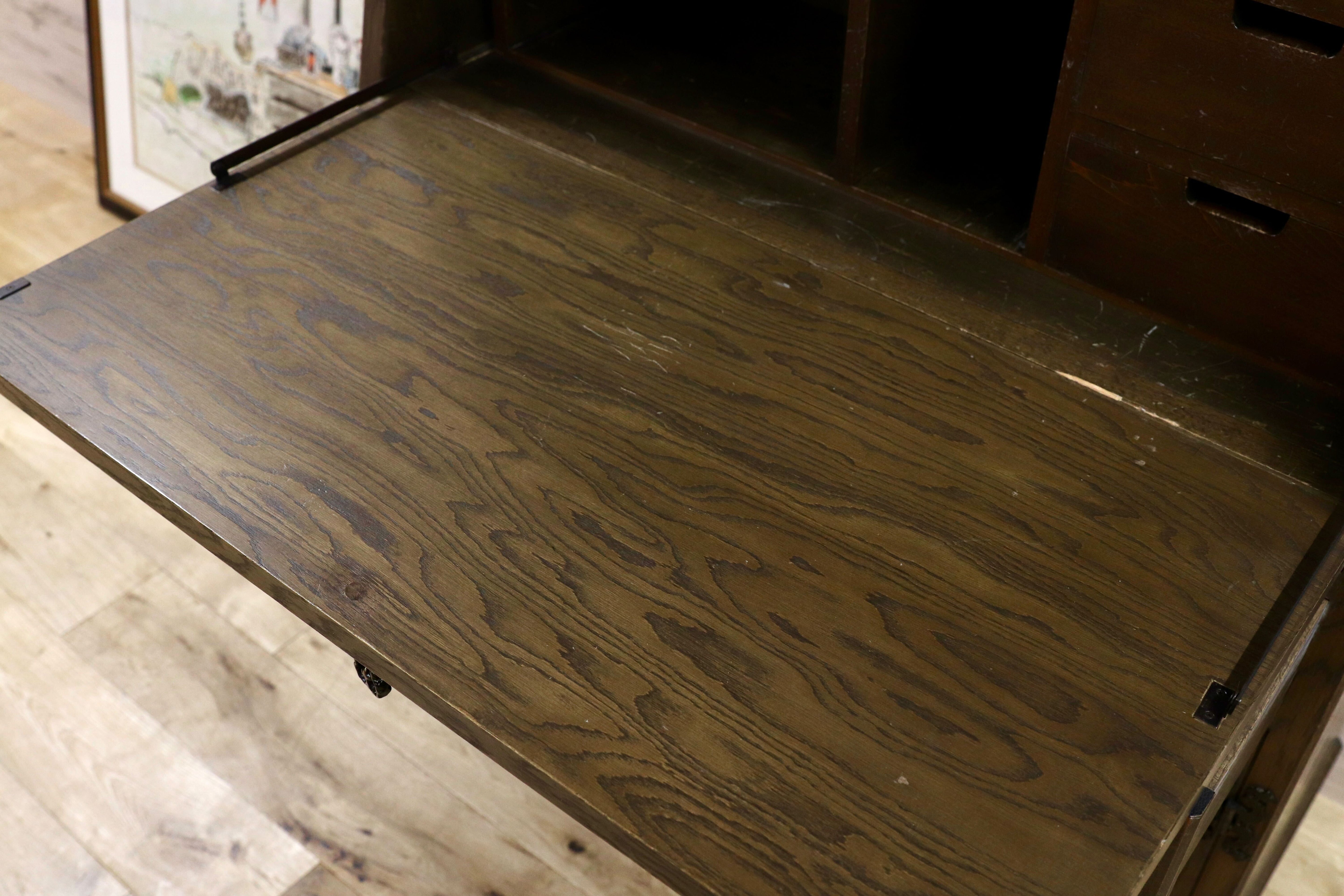 GMGH456○神戸家具 神戸洋家具 伊藤家具 ライティングビューロー デスク 机 楢材 レトロ カントリー 稀少 逸品 アンティーク