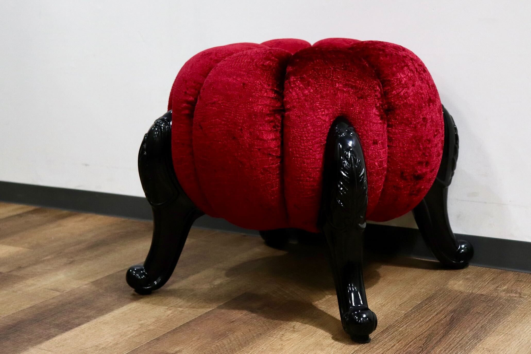 GMHH489G○パンプキンスツール アンティーク調 猫脚 ファブリック オットマン 腰掛け ヨーロピアン エレガント チェア 展示品