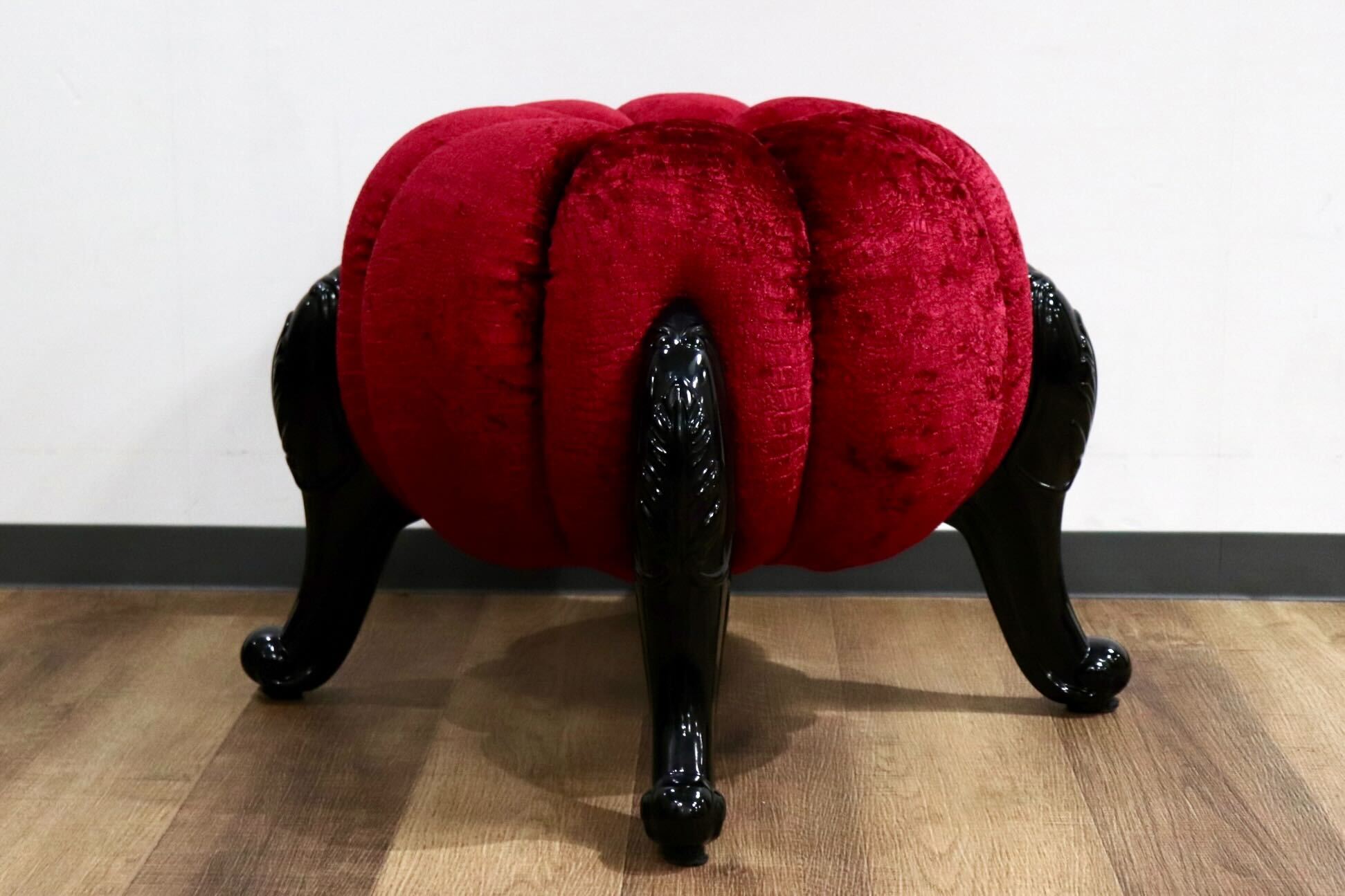 GMHH489G○パンプキンスツール アンティーク調 猫脚 ファブリック オットマン 腰掛け ヨーロピアン エレガント チェア 展示品