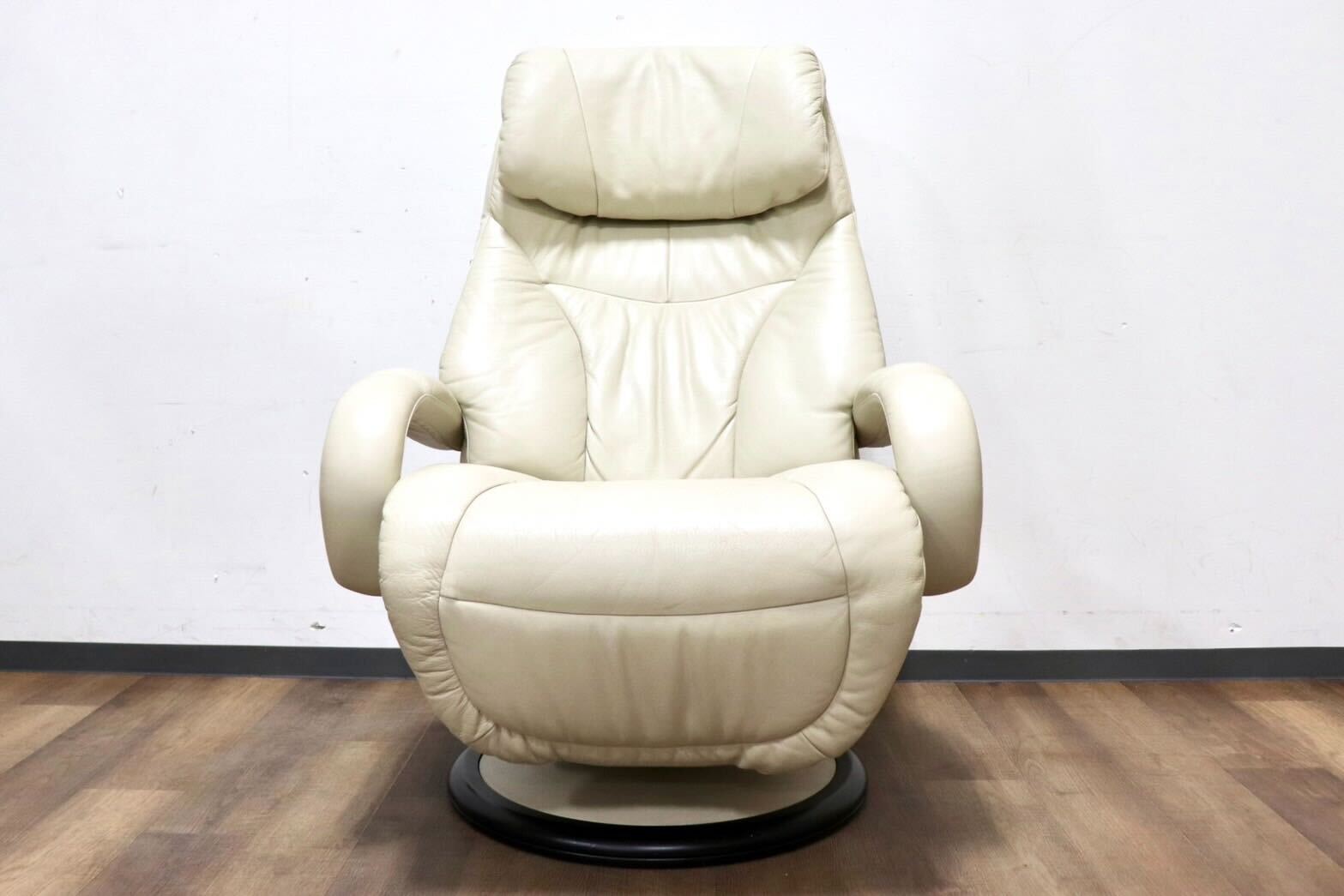 GMHN134○karimoku / カリモク リクライニングチェア パーソナルチェア フットレスト シングルソファ アイボリー 本革 定価約24万