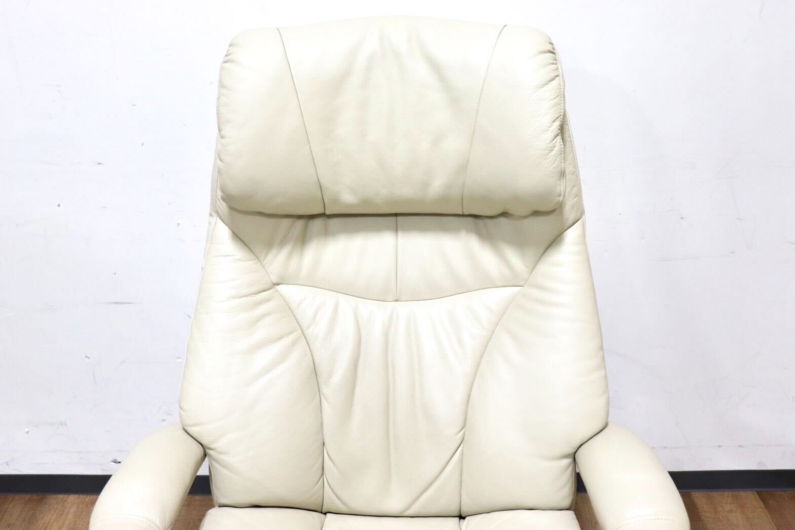 GMHN134○karimoku / カリモク リクライニングチェア パーソナルチェア フットレスト シングルソファ アイボリー 本革 定価約24万