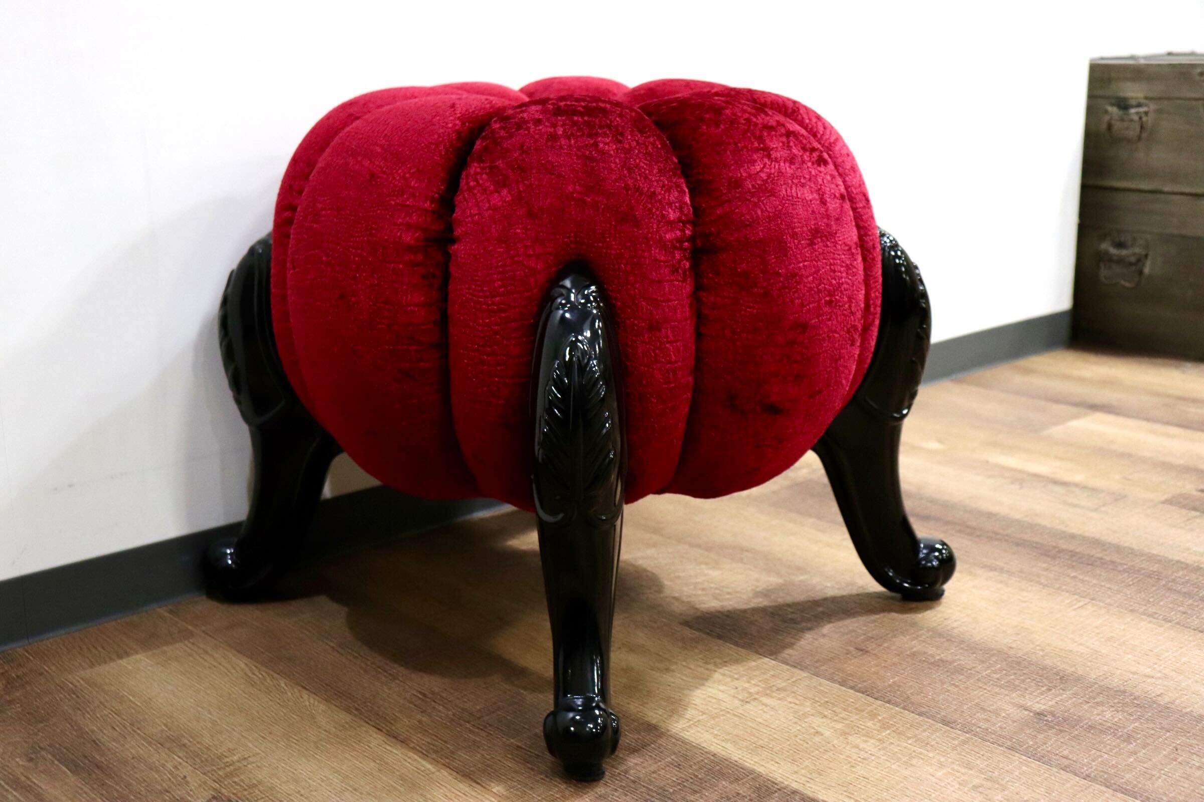 GMHH489G○パンプキンスツール アンティーク調 猫脚 ファブリック オットマン 腰掛け ヨーロピアン エレガント チェア 展示品