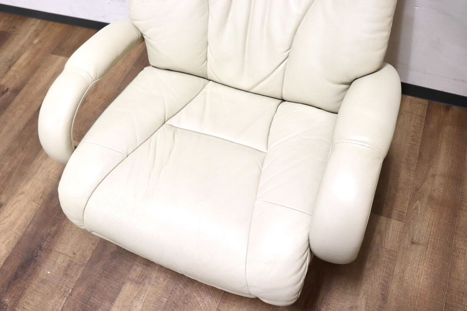 GMHN134○karimoku / カリモク リクライニングチェア パーソナルチェア フットレスト シングルソファ アイボリー 本革 定価約24万