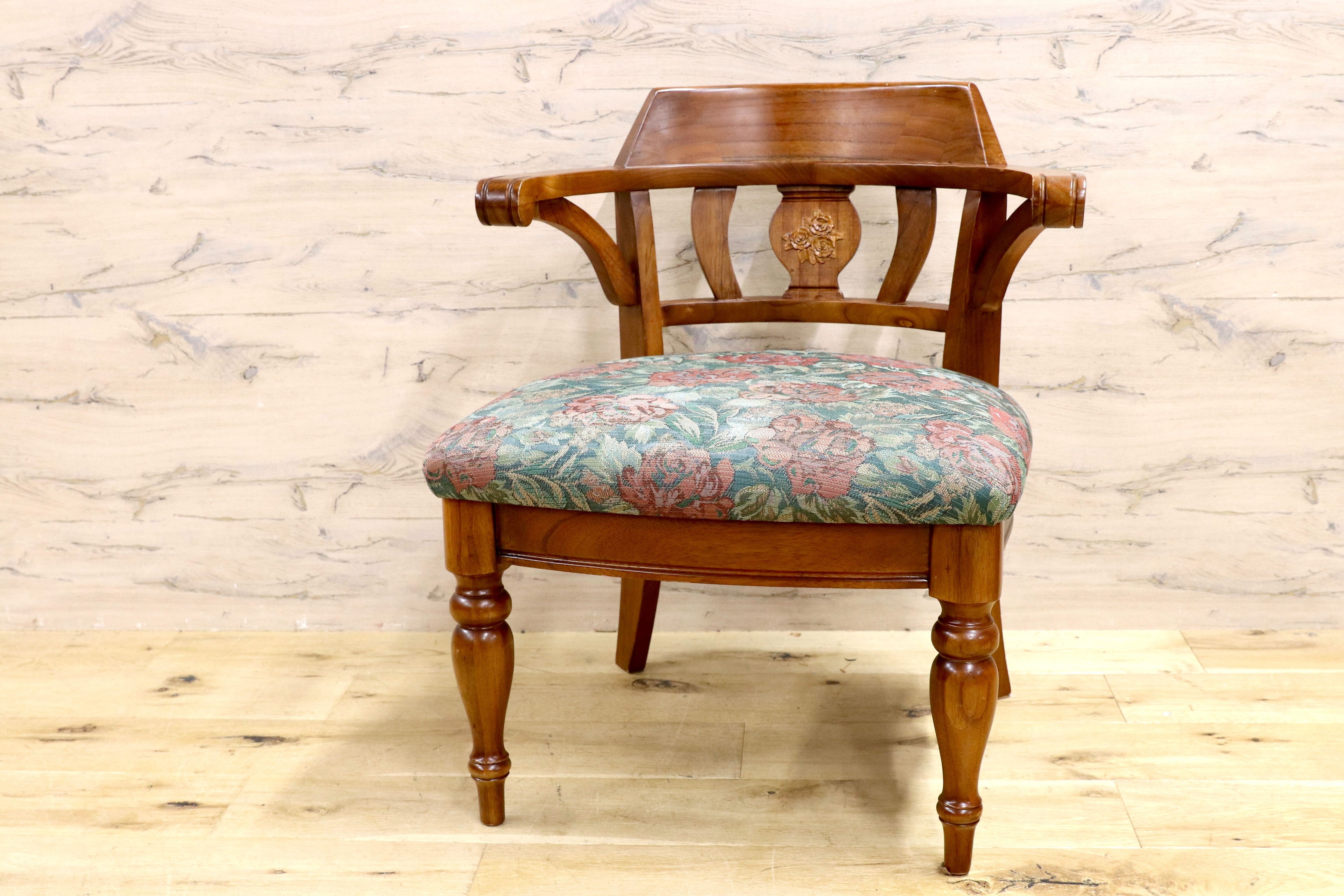 GMHS269C○英国カントリースタイル ダイニングチェア アームチェア 食卓椅子 ファブリック 花柄 アンティーク 検)三越ブルージュ 東海家具