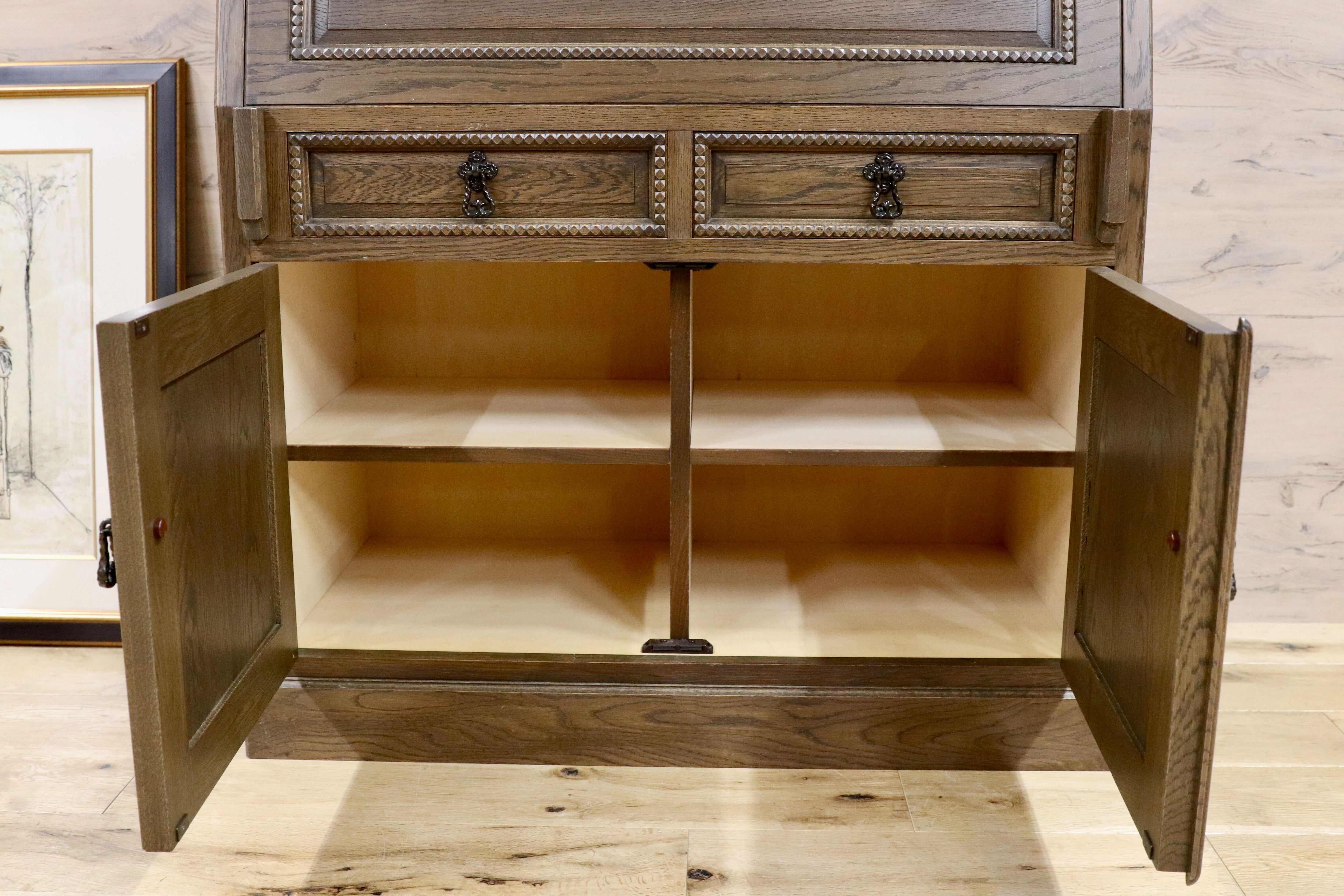 GMGH456○神戸家具 神戸洋家具 伊藤家具 ライティングビューロー デスク 机 楢材 レトロ カントリー 稀少 逸品 アンティーク