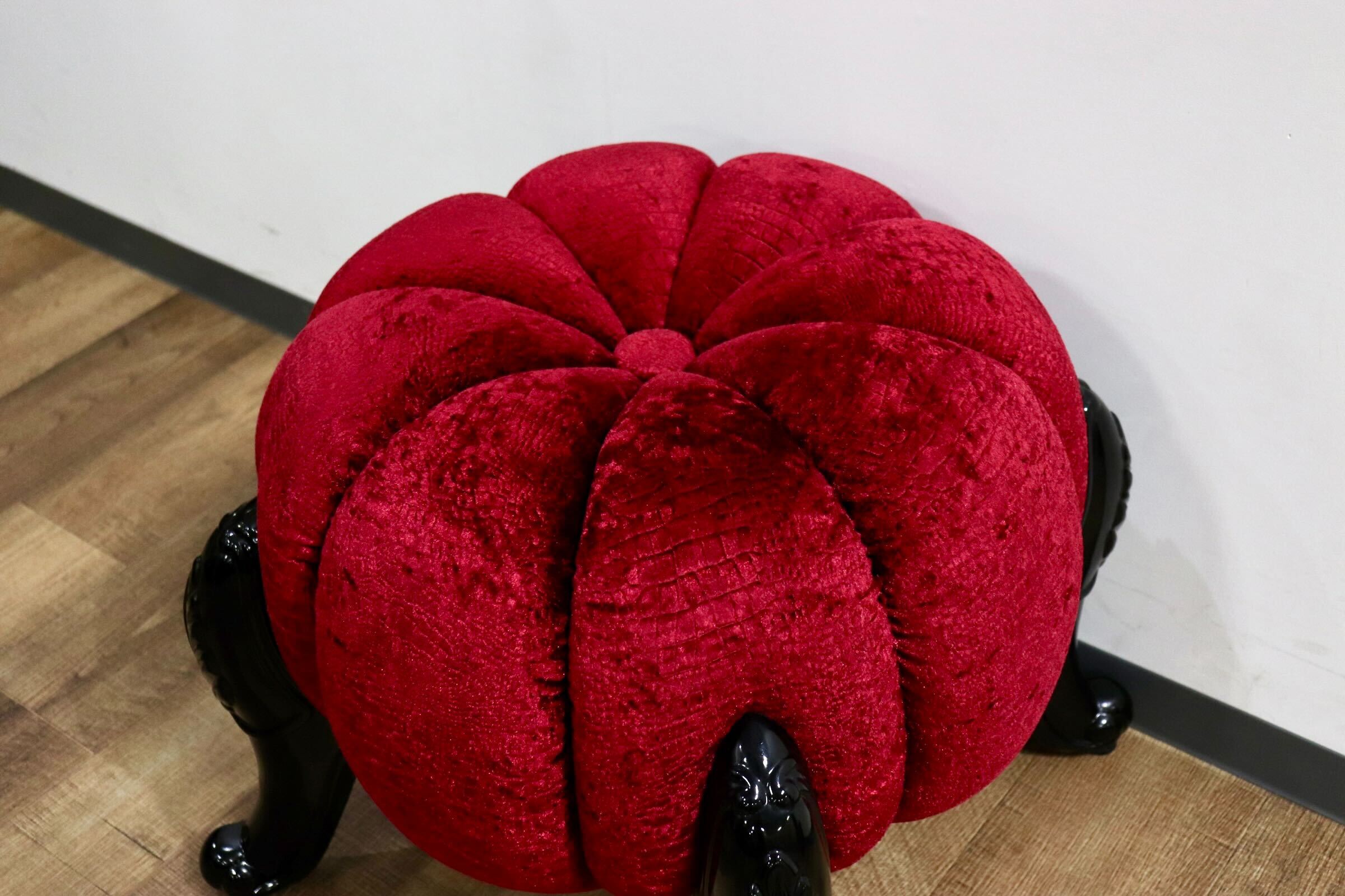 GMHH489G○パンプキンスツール アンティーク調 猫脚 ファブリック オットマン 腰掛け ヨーロピアン エレガント チェア 展示品