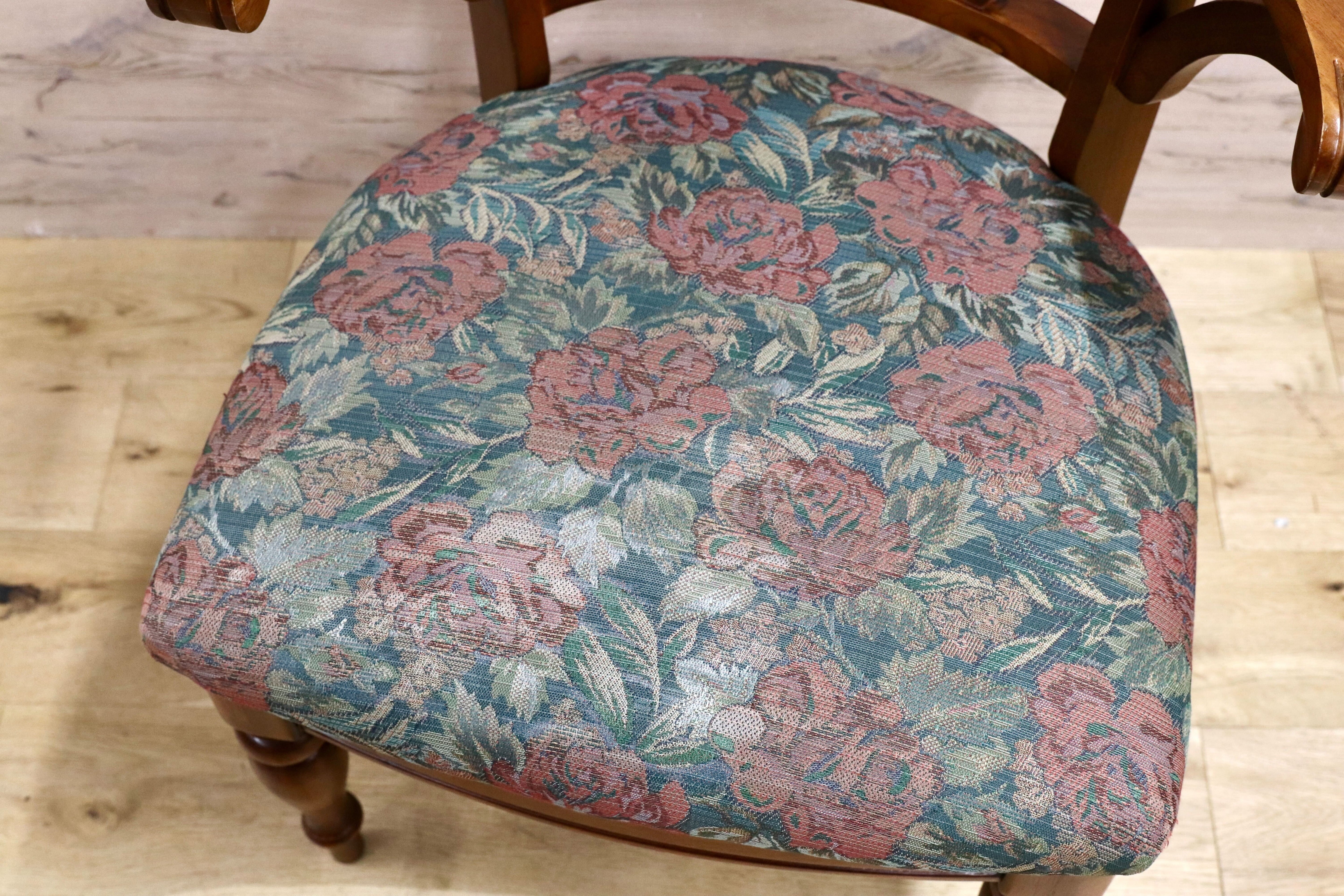 GMHS269C○英国カントリースタイル ダイニングチェア アームチェア 食卓椅子 ファブリック 花柄 アンティーク 検)三越ブルージュ 東海家具