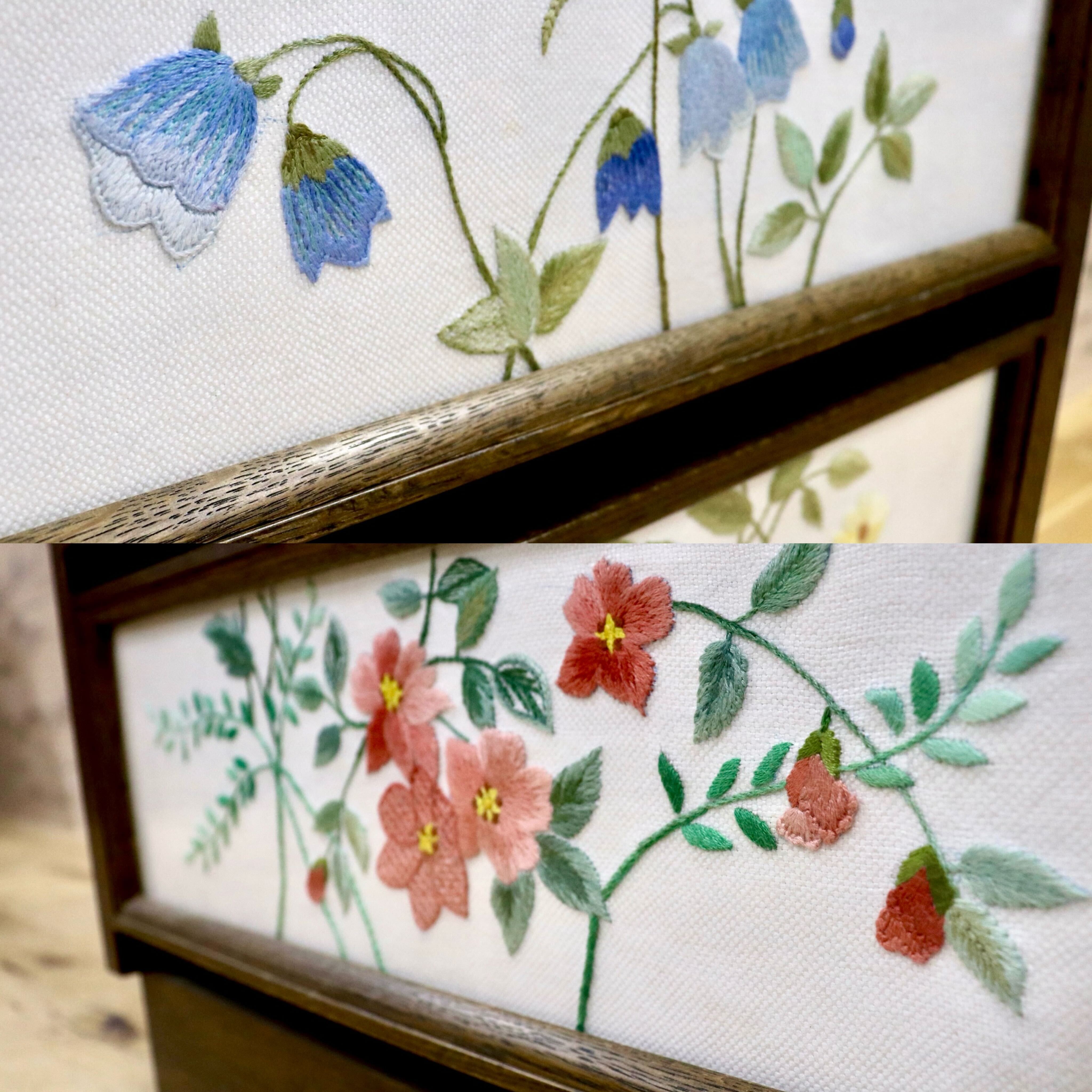 GMIH279○神戸家具 洋家具 伊藤家具 5段チェスト 整理タンス オーク材 クラシカル 花柄 刺繍 和製ヴィンテージ レトロ アンティーク