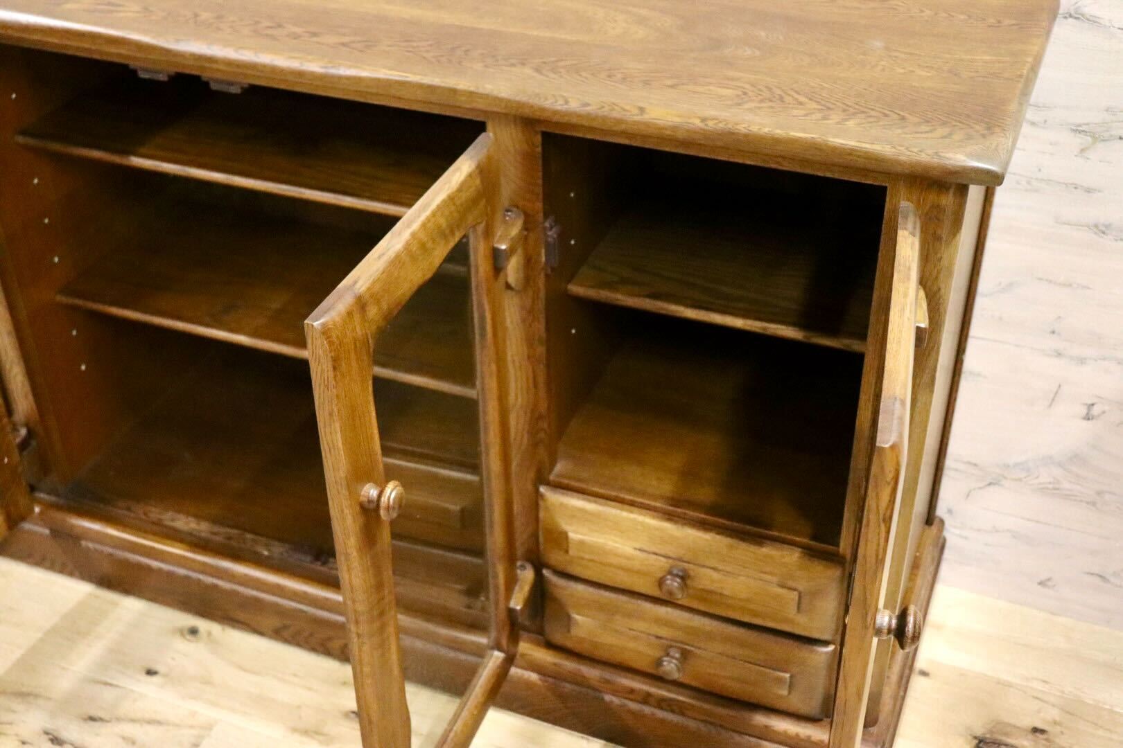 GMGS313○Molis / 河本家具 サイドボード リビングボード キャビネット 飾り棚 ダッチカントリー 旭川家具 オーク材 ヴィンテージ