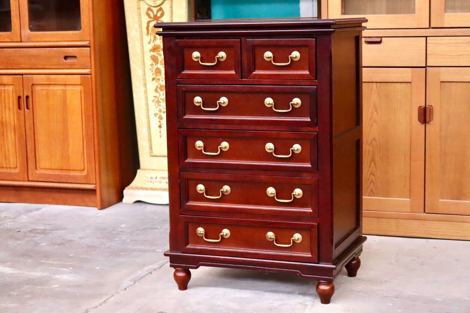 GMIK387A○5段チェスト サイドチェスト 箪笥 収納家具 引き出し 花台 飾り台 木製 古民家 クラシック レトロ