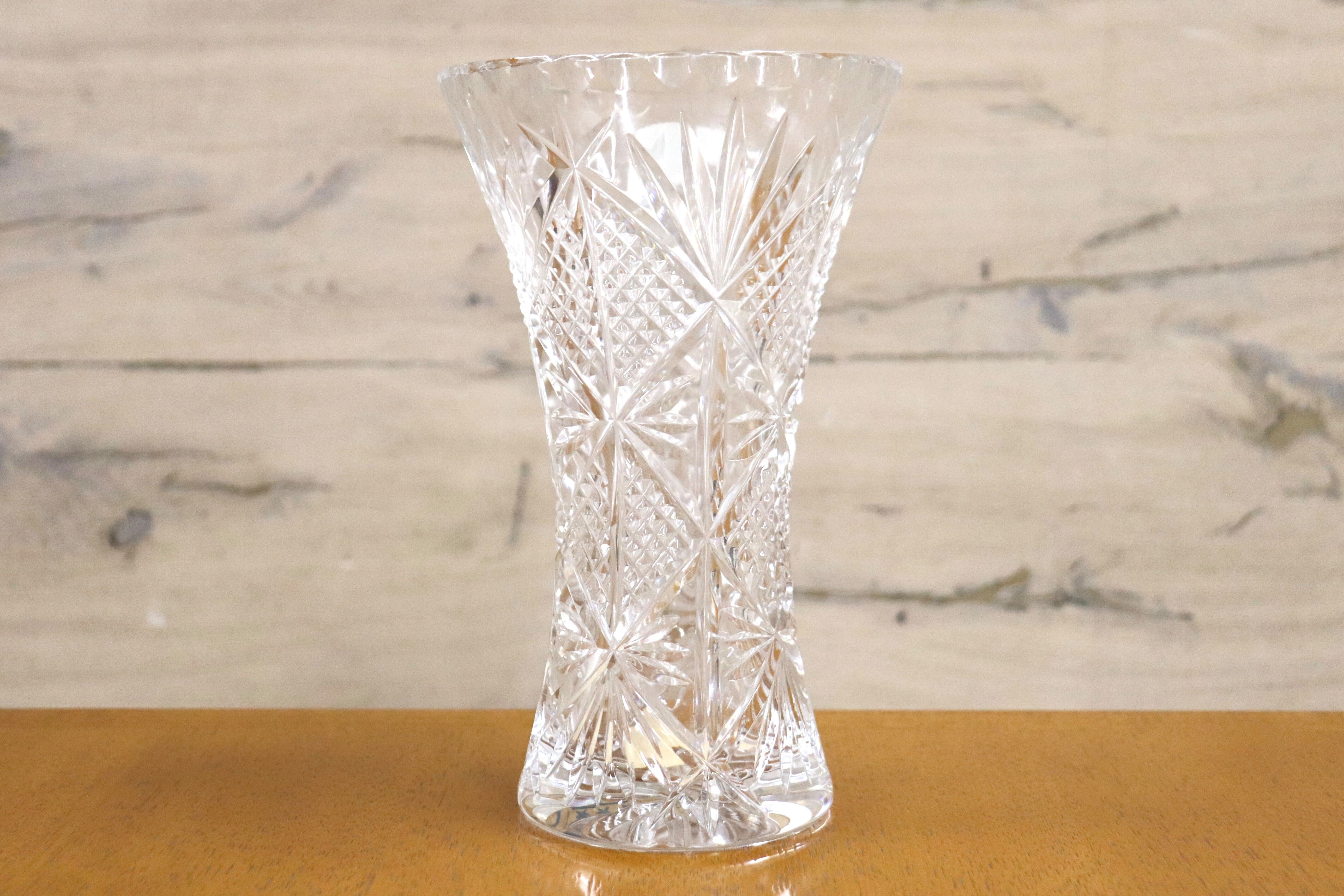 GMHO71○BOHEMIA / ボヘミア フラワーベース 花瓶 箱付 クリア クリスタル ハンドカット チェコスロバキア製 ボヘミアングラス