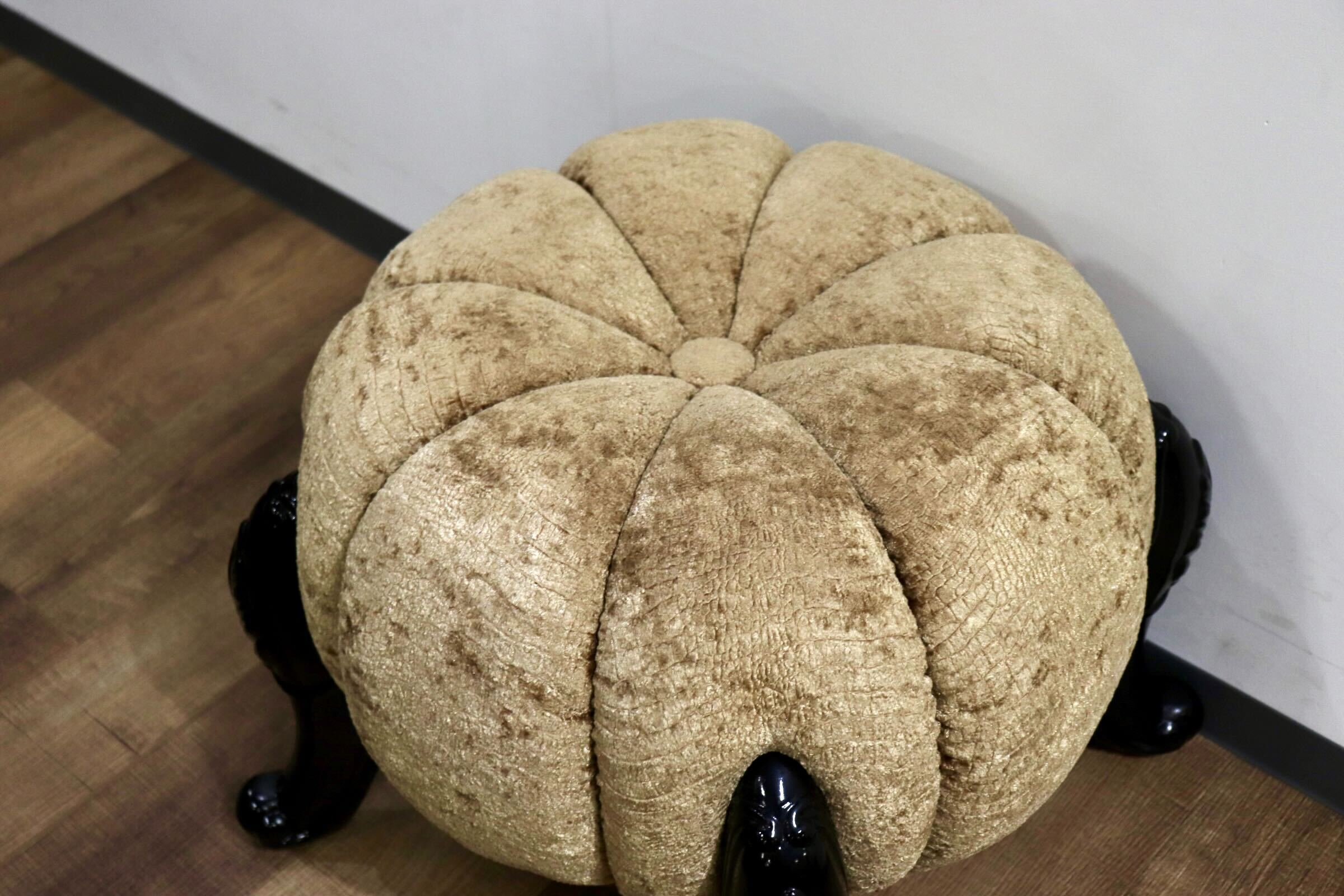 GMHH489H○パンプキンスツール アンティーク調 猫脚 ファブリック オットマン 腰掛け ヨーロピアン エレガント チェア 展示品