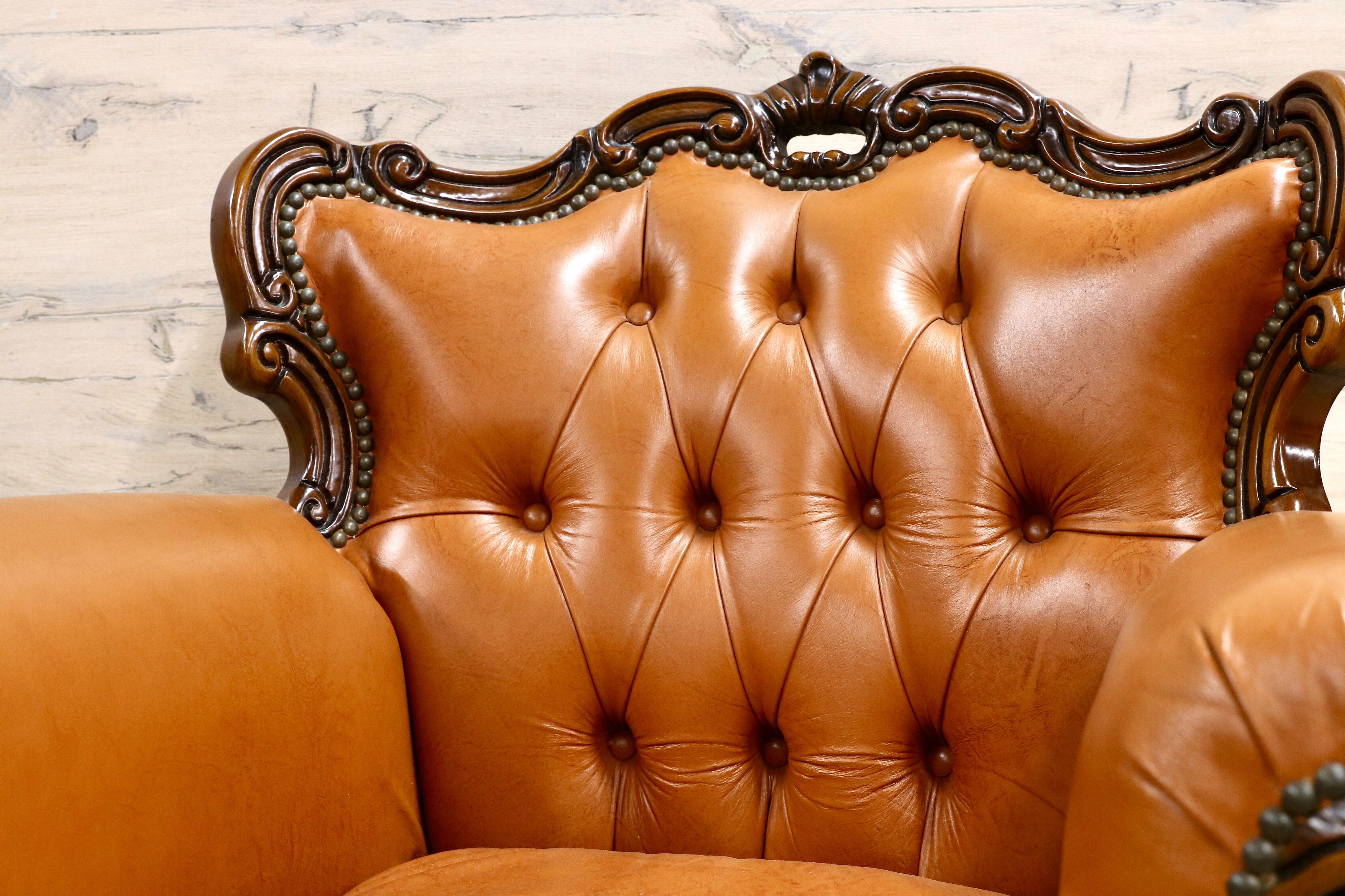 GMHH190A○イタリア製 クラシック エレガント 1人掛けソファ シングルソファ ラウンジチェア 本革 ブラウン サロン 西洋 アンティーク