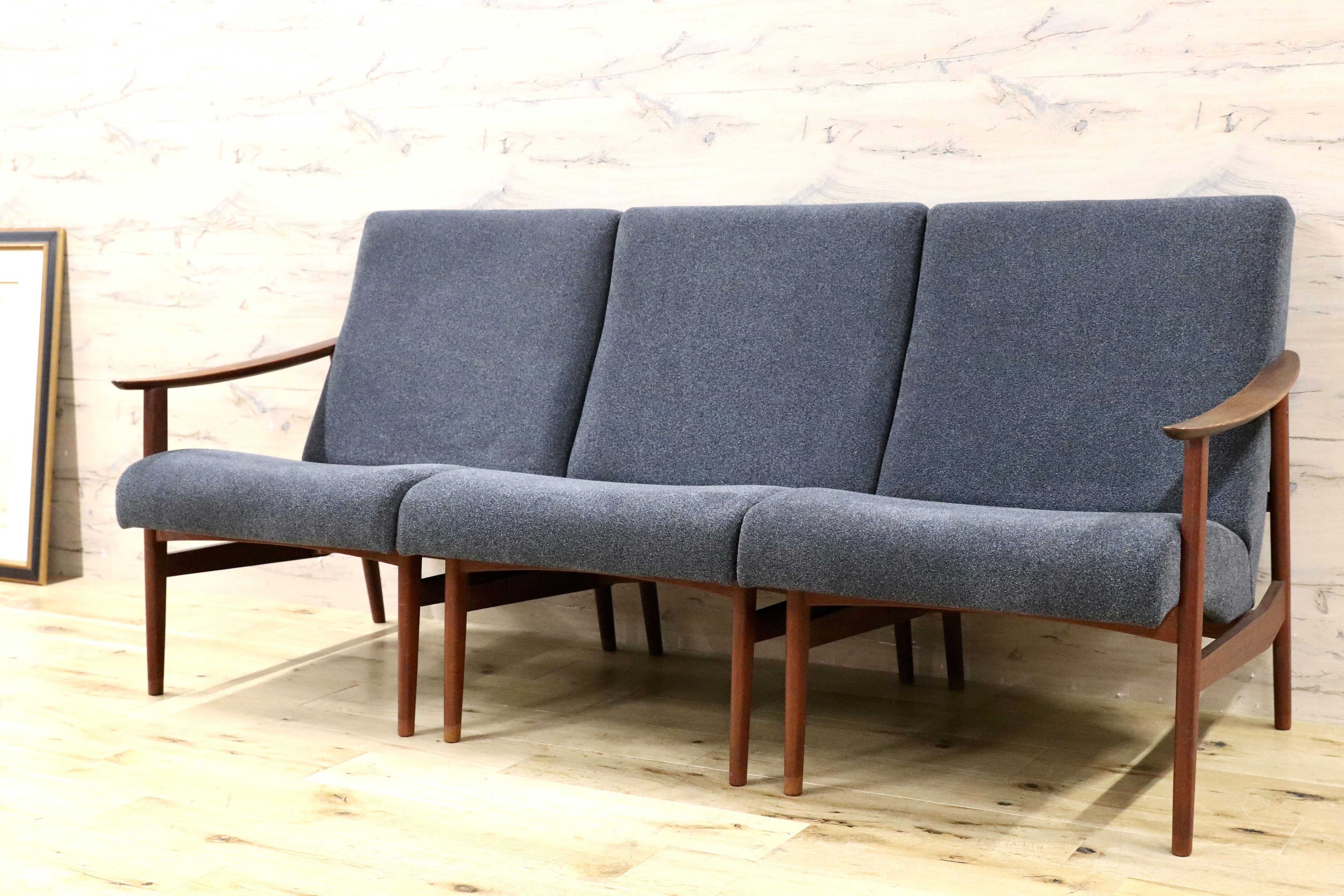 GMFK822C○北欧スタイル ヴィンテージ 3人掛けソファ イージーチェア チーク材 60年代 検)天童木工 デンマーク ゲタマ フィンユール