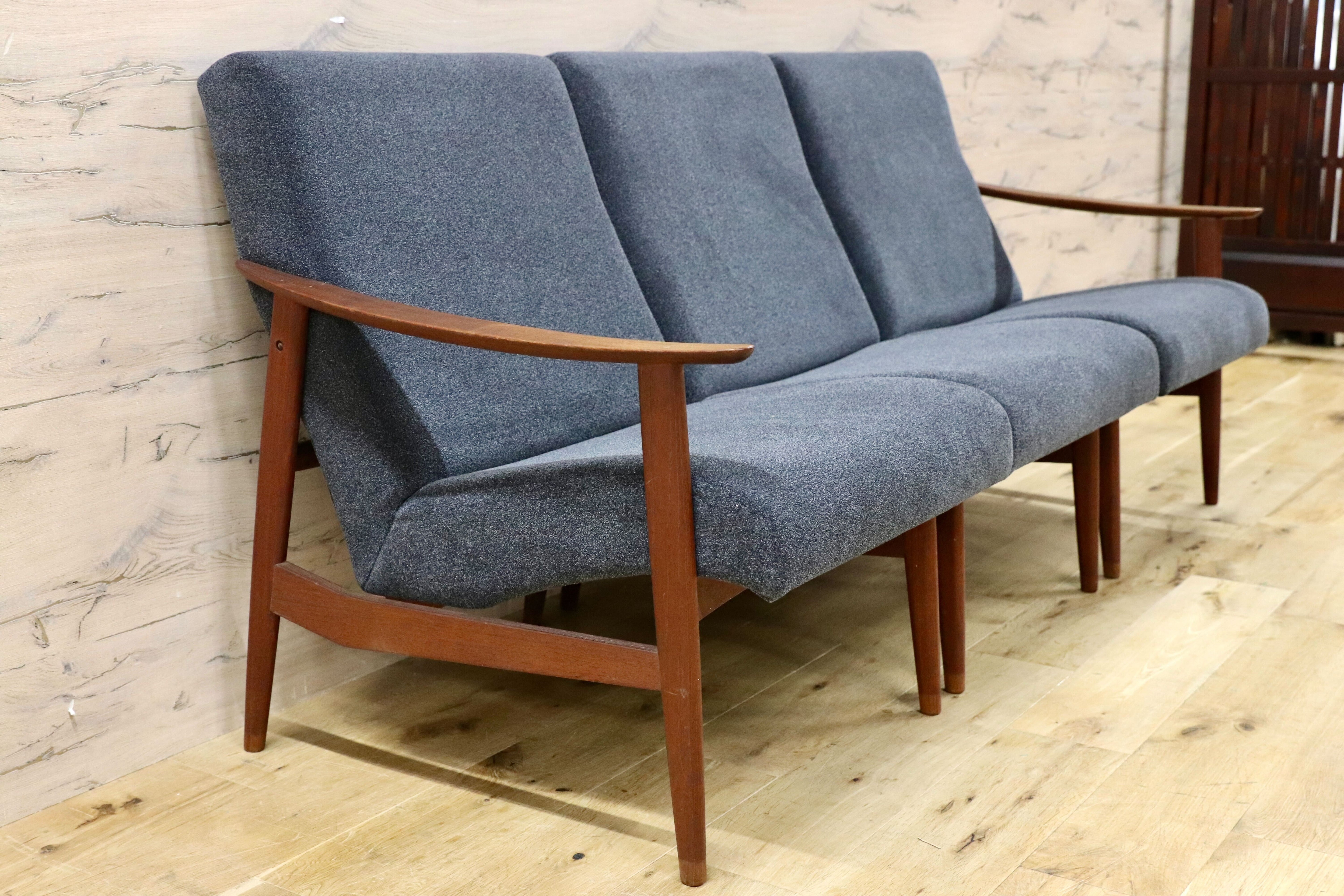 GMFK822C○北欧スタイル ヴィンテージ 3人掛けソファ イージーチェア チーク材 60年代 検)天童木工 デンマーク ゲタマ フィンユール