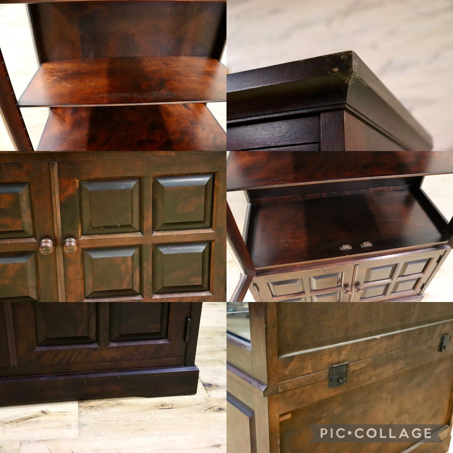 GMHN62○北海道民芸家具 OM158 飾り棚 キャビネット キュリオケース 収納棚 樺材 無垢 和家具 和室 古民家 和モダン 定価約30万