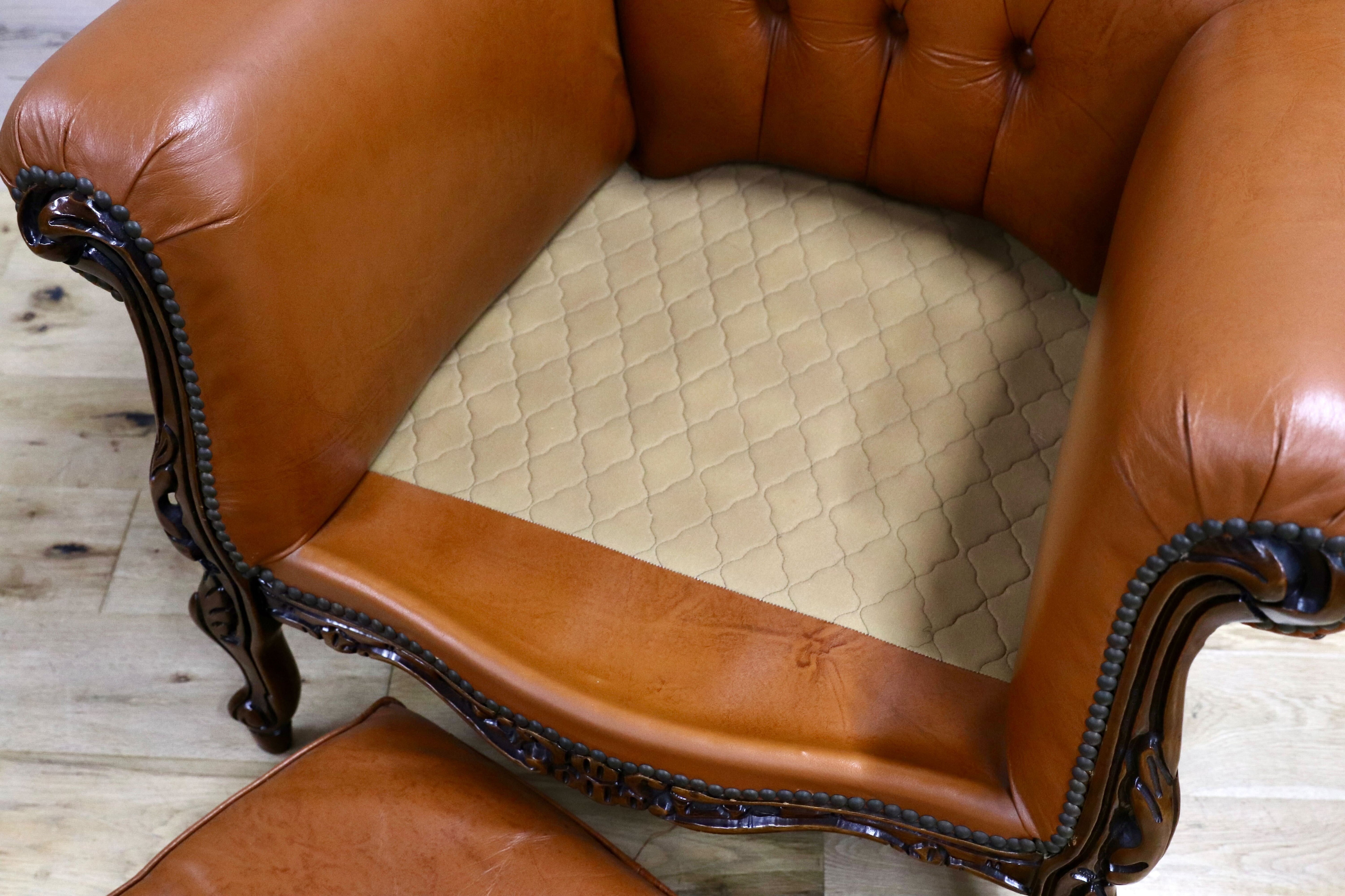 GMHH190A○イタリア製 クラシック エレガント 1人掛けソファ シングルソファ ラウンジチェア 本革 ブラウン サロン 西洋 アンティーク