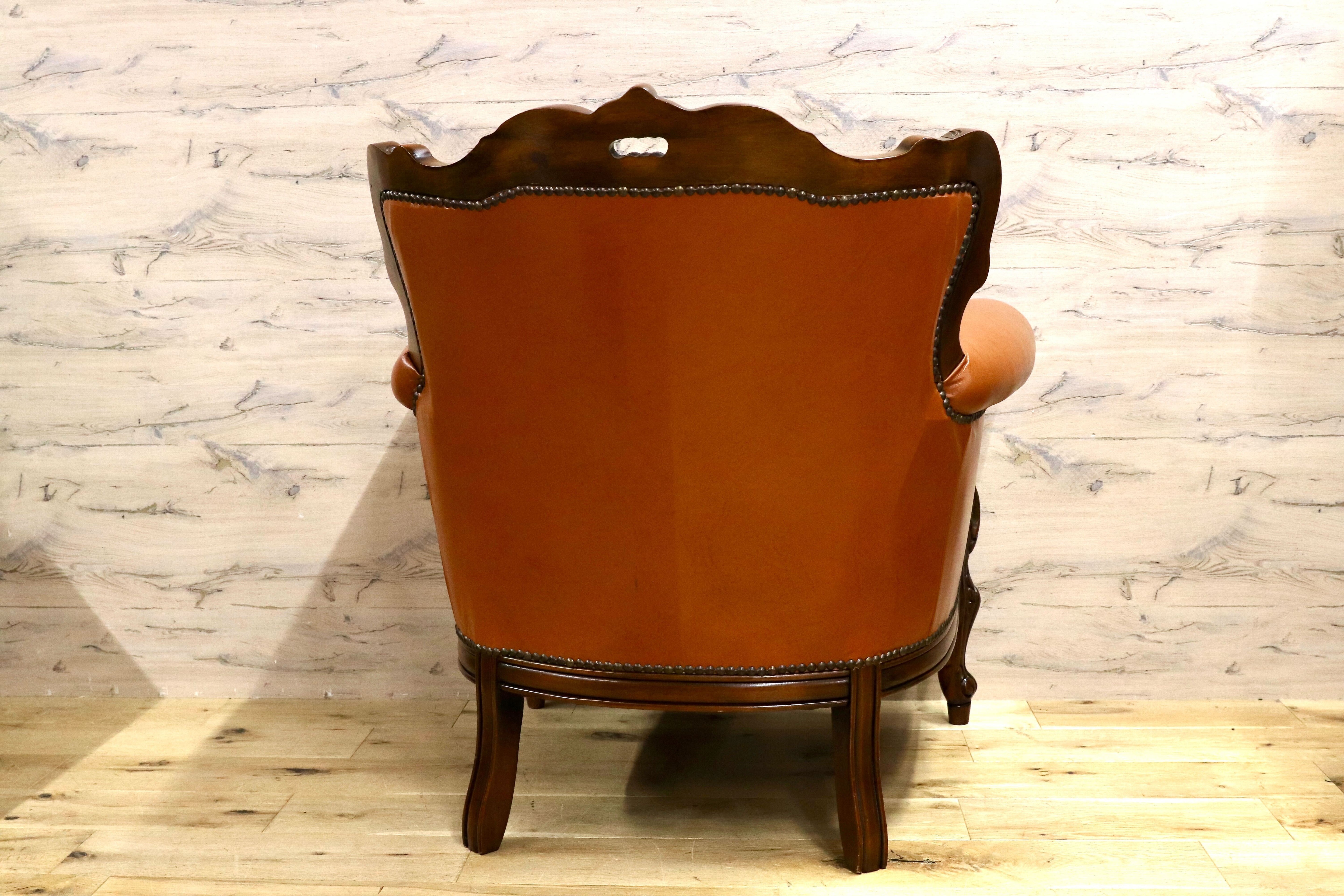 GMHH190A○イタリア製 クラシック エレガント 1人掛けソファ シングルソファ ラウンジチェア 本革 ブラウン サロン 西洋 アンティーク