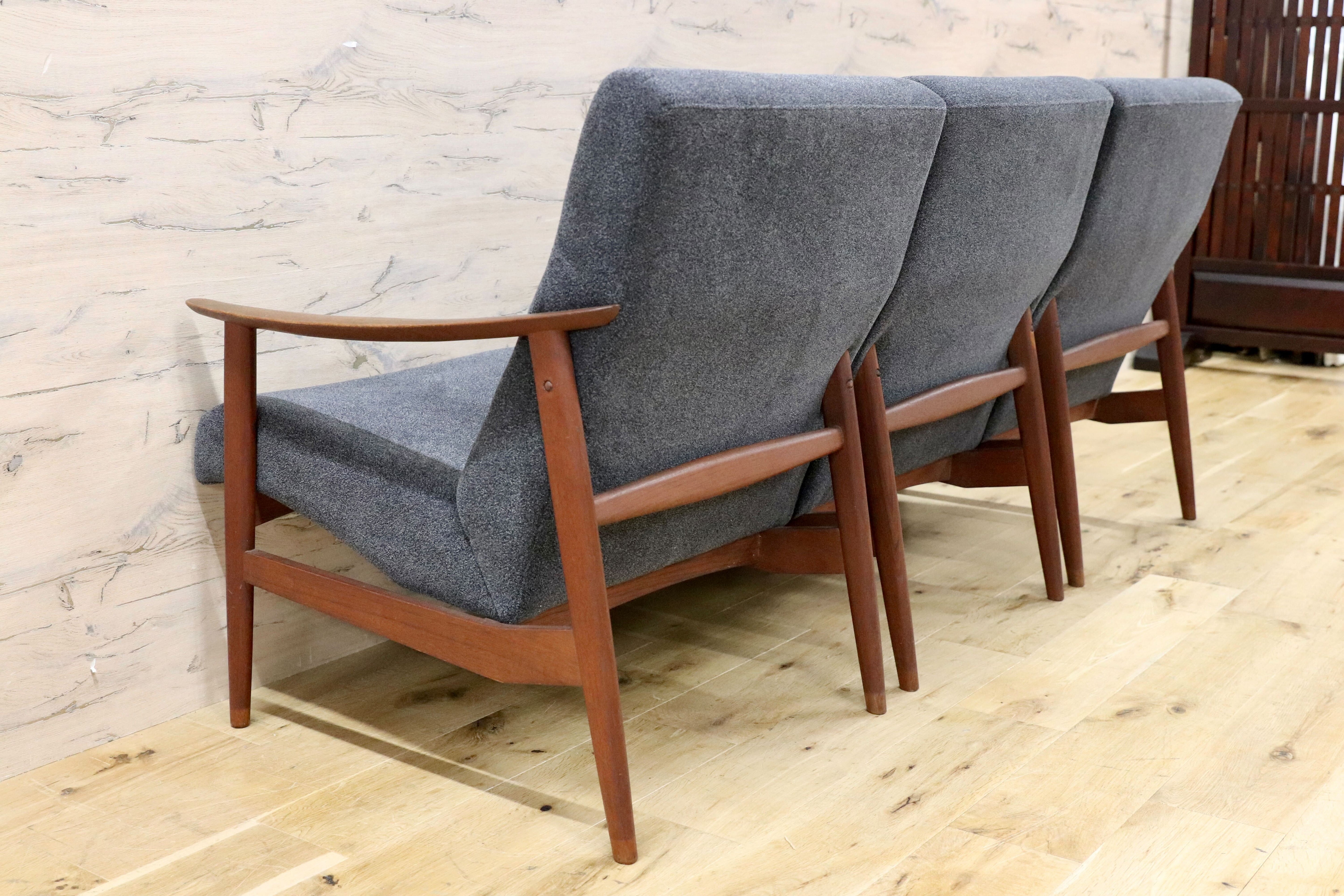 GMFK822C○北欧スタイル ヴィンテージ 3人掛けソファ イージーチェア チーク材 60年代 検)天童木工 デンマーク ゲタマ フィンユール