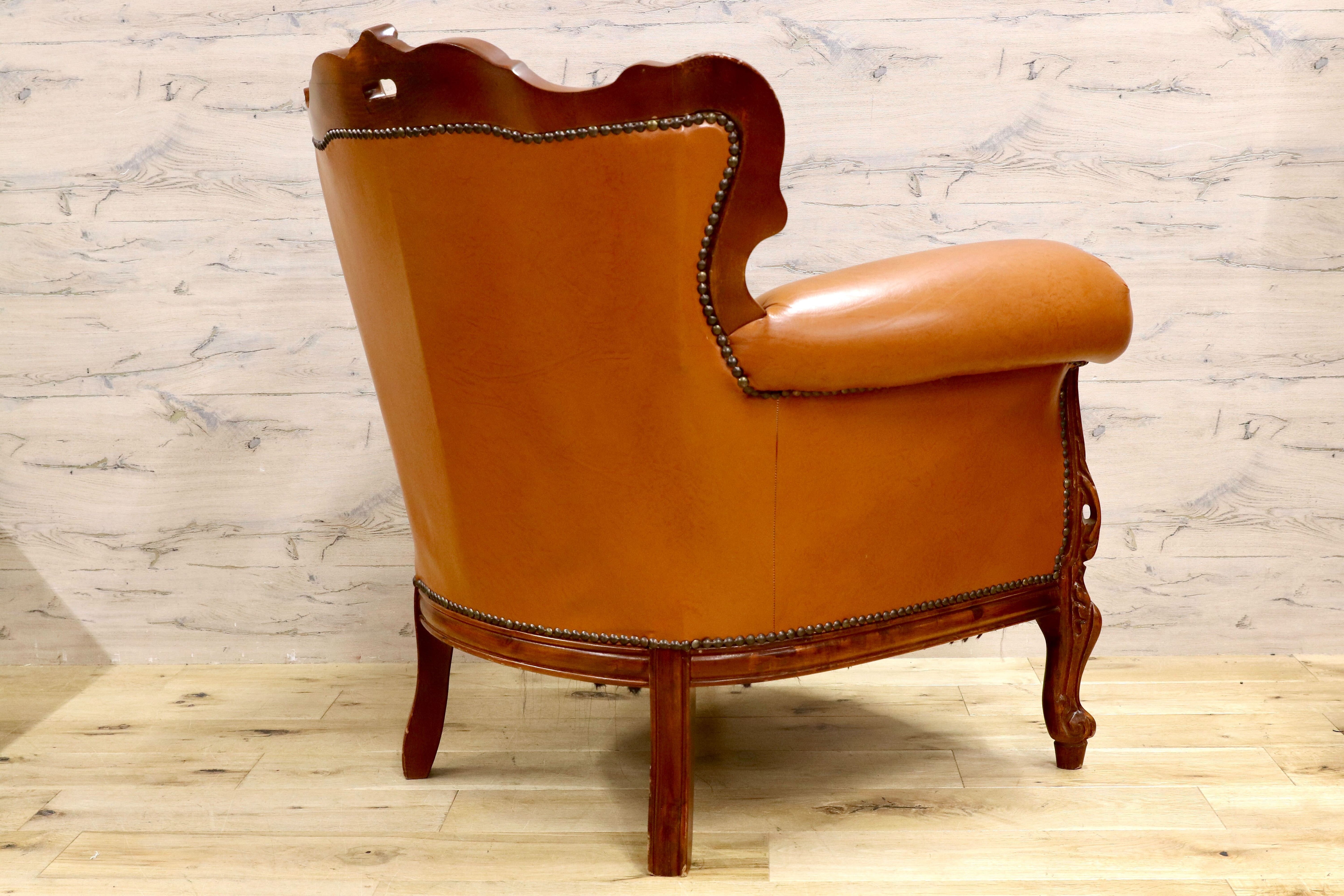 GMHH190B○イタリア製 クラシック エレガント 1人掛けソファ シングルソファ ラウンジチェア 本革 ブラウン サロン 西洋 アンティーク