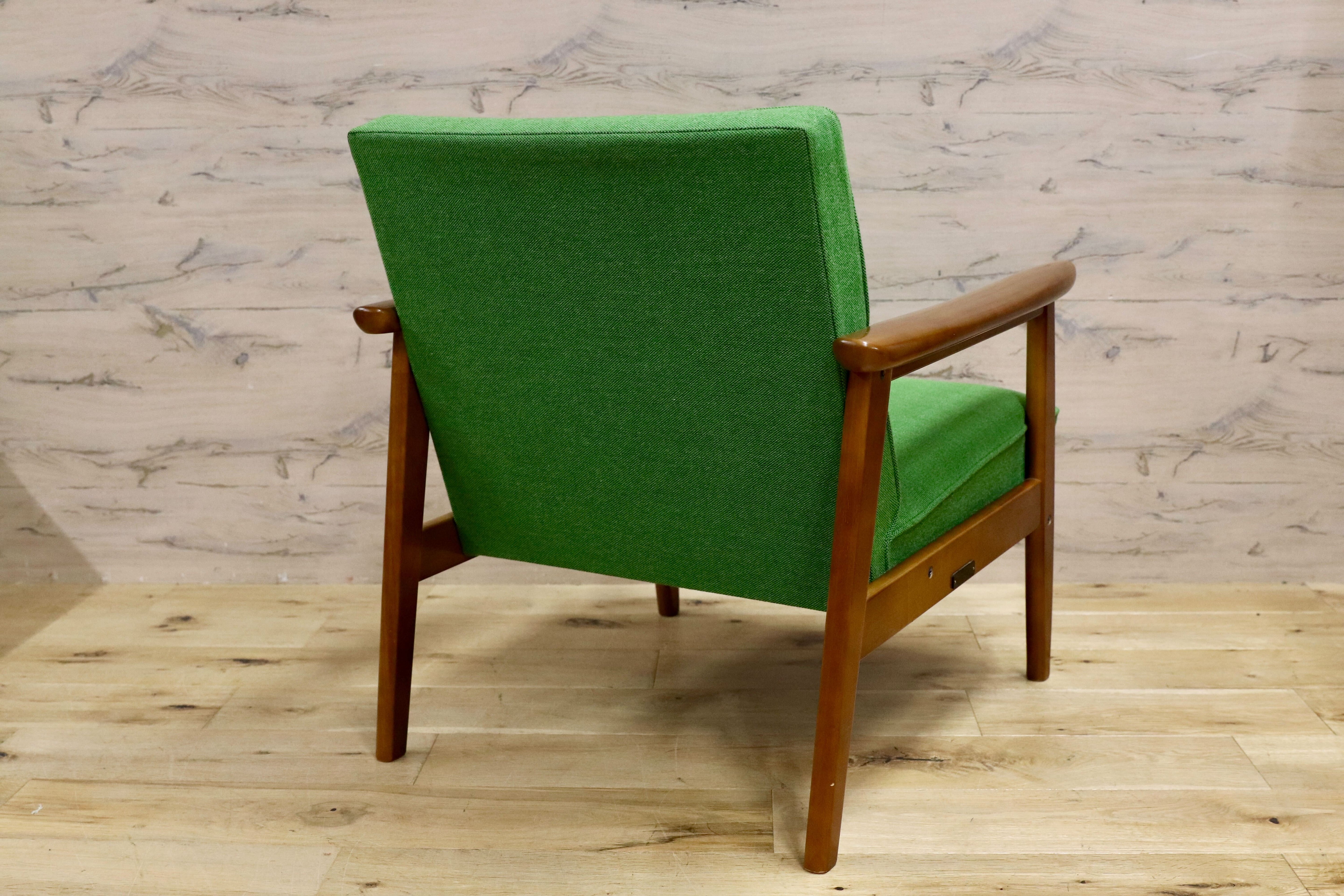 GMHH203○カリモク60 アームチェア Kチェア 1シーター ラウンジチェア グリーン ファブリック 肘掛け椅子 シングルソファ