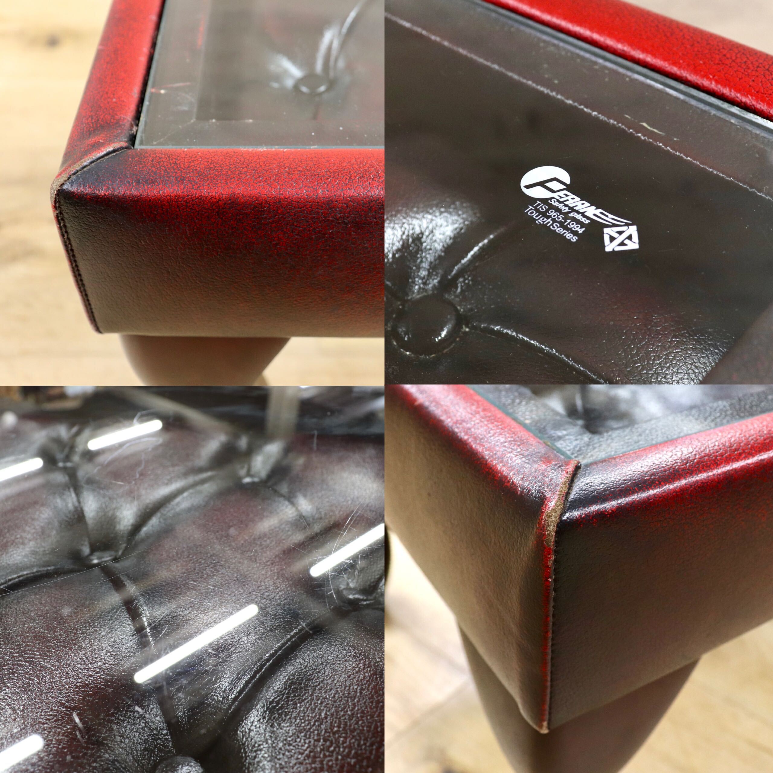 GMIH299B○チェスターフィールド センターテーブル リーズ コーヒーテーブル ガラストップ レザー 猫脚 ヴィンテージ アンティーク 英国