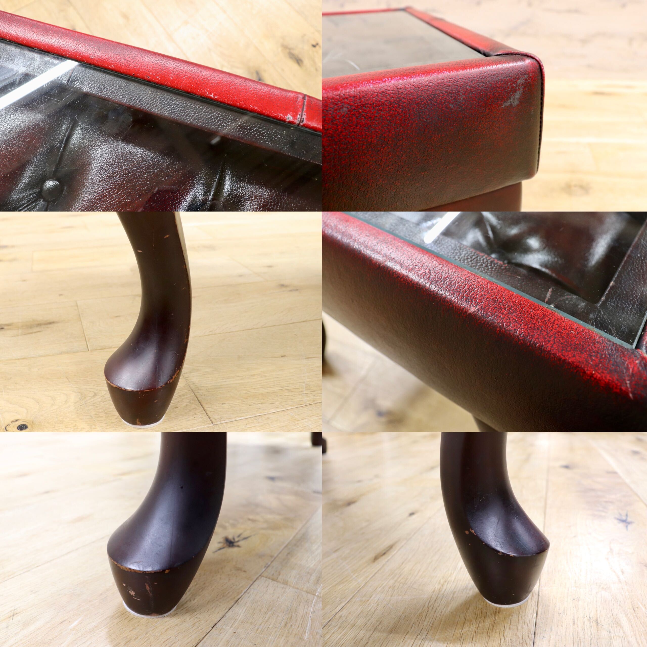 GMIH299B○チェスターフィールド センターテーブル リーズ コーヒーテーブル ガラストップ レザー 猫脚 ヴィンテージ アンティーク 英国