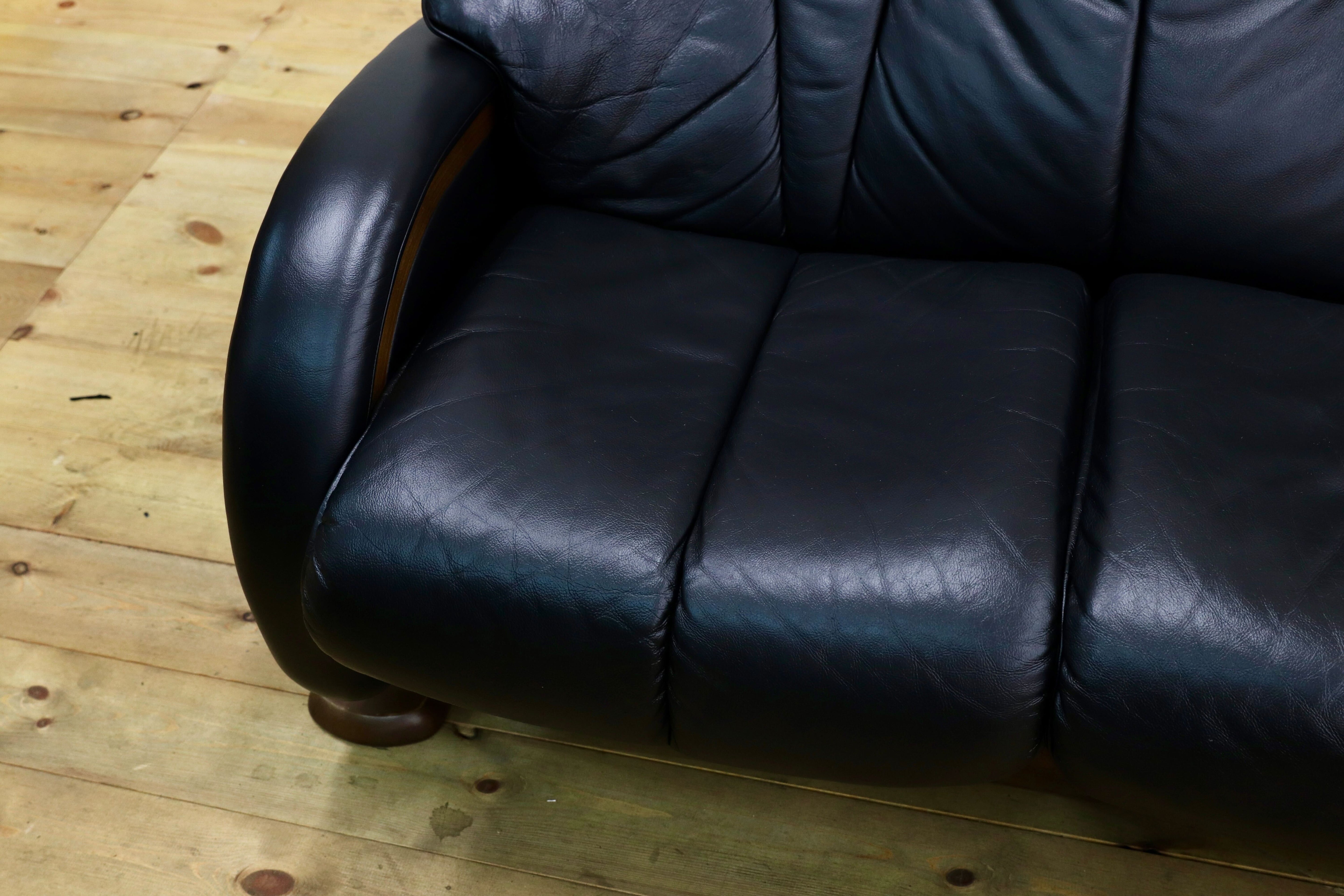 GMIK134○冨士ファニチア / FUJI FURNITURE 3人掛けソファ トリプルソファ 本革 レザー 国産家具 和モダン レトロ 長椅子