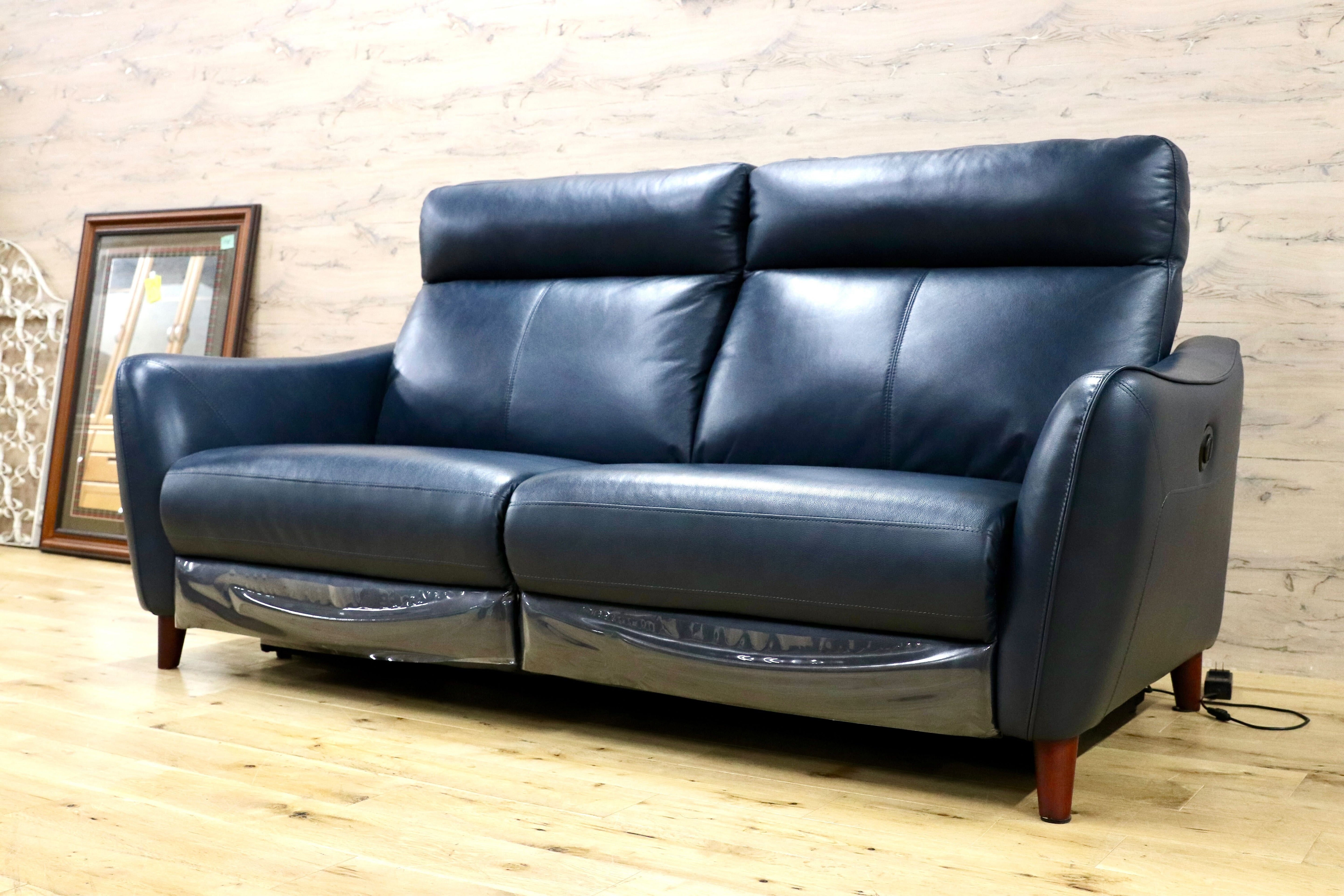 GMHN28○LURKEY SOFA / ラルーキー 2人掛けソファ ラブソファ 電動ソファ 2シーター ブルー 本革 レザー 高級モダン 20年製