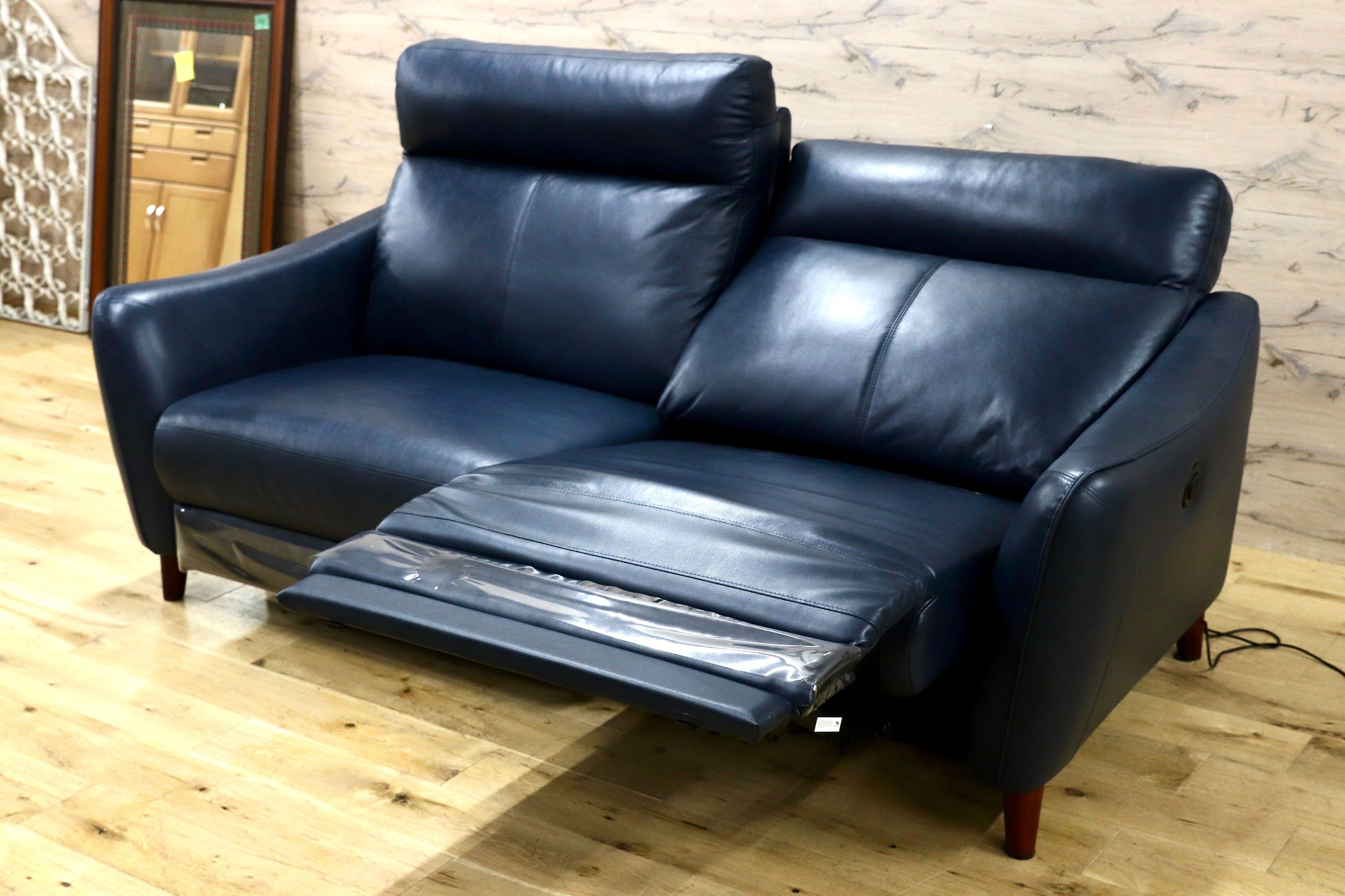 GMHN28○LURKEY SOFA / ラルーキー 2人掛けソファ ラブソファ 電動ソファ 2シーター ブルー 本革 レザー 高級モダン 20年製