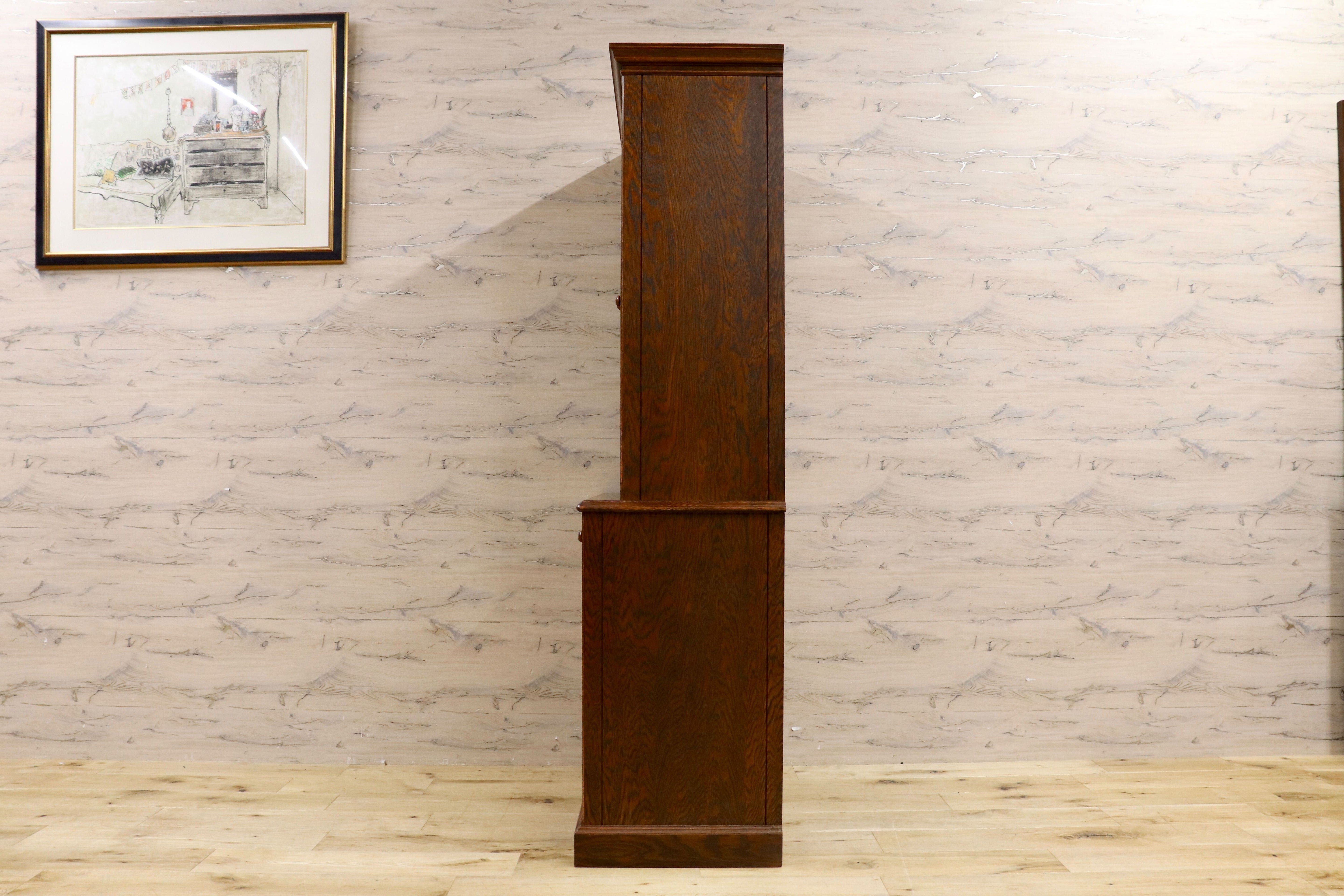 GMIK310A○三越家具 Brugge ブルージュ 食器棚 飾り棚 ステンドグラス カップボード オーク材 英国カントリー アンティーク ヴィンテージ