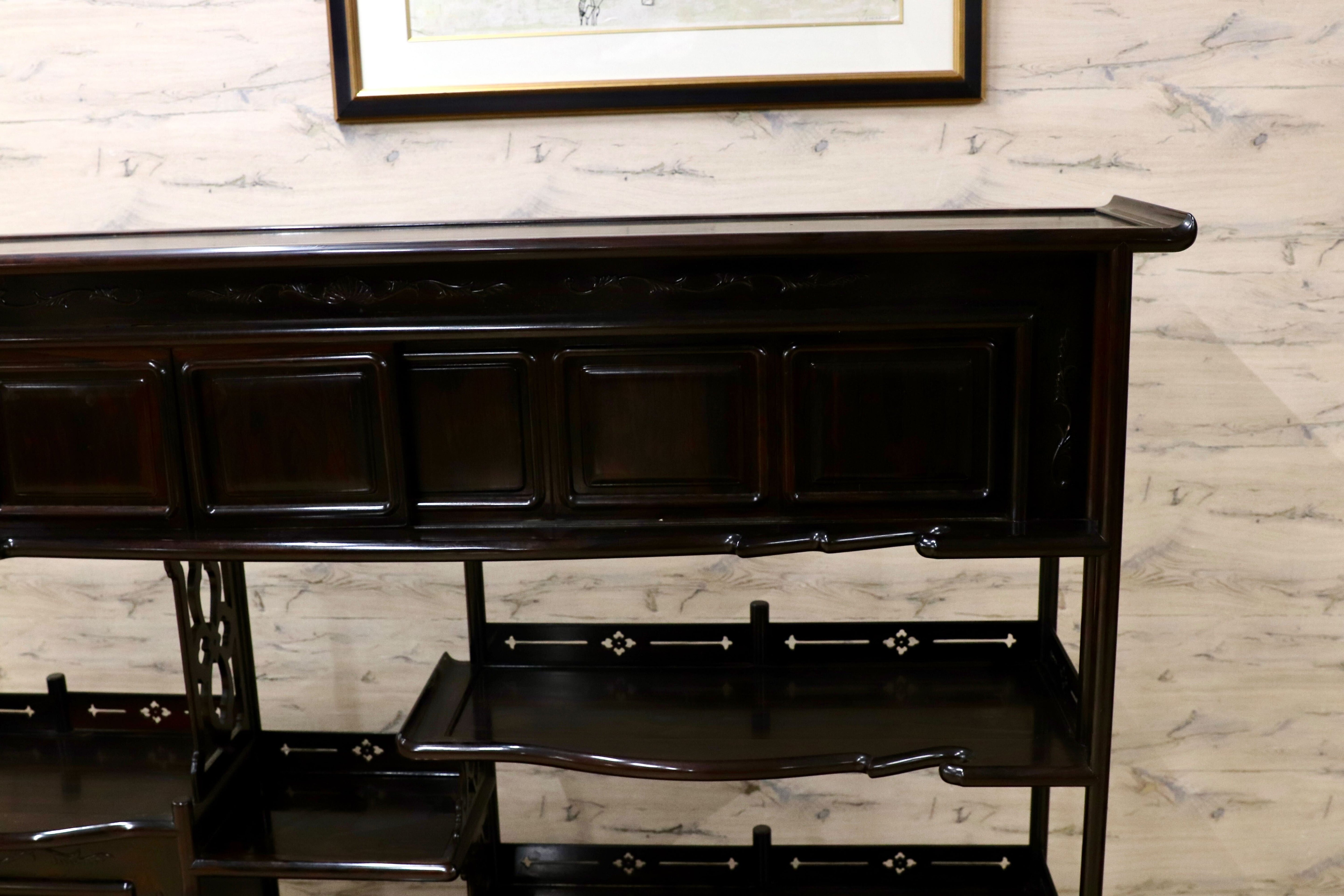 GMIK865○黒檀 最高級 茶棚 サイドボード リビングボード キャビネット 和室 和家具 座敷 和モダン レトロ アンティーク 約130万