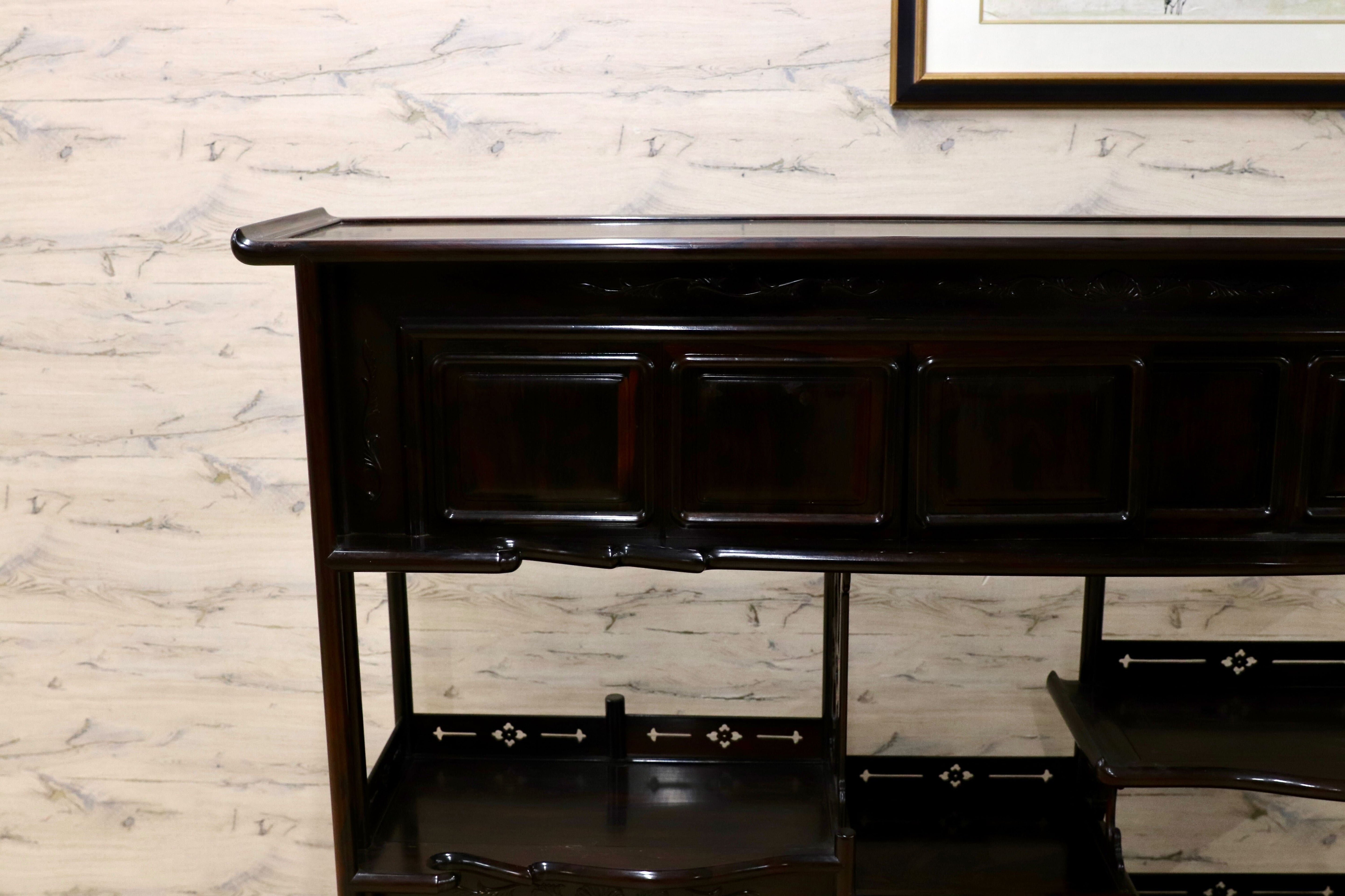 GMIK865○黒檀 最高級 茶棚 サイドボード リビングボード キャビネット 和室 和家具 座敷 和モダン レトロ アンティーク 約130万