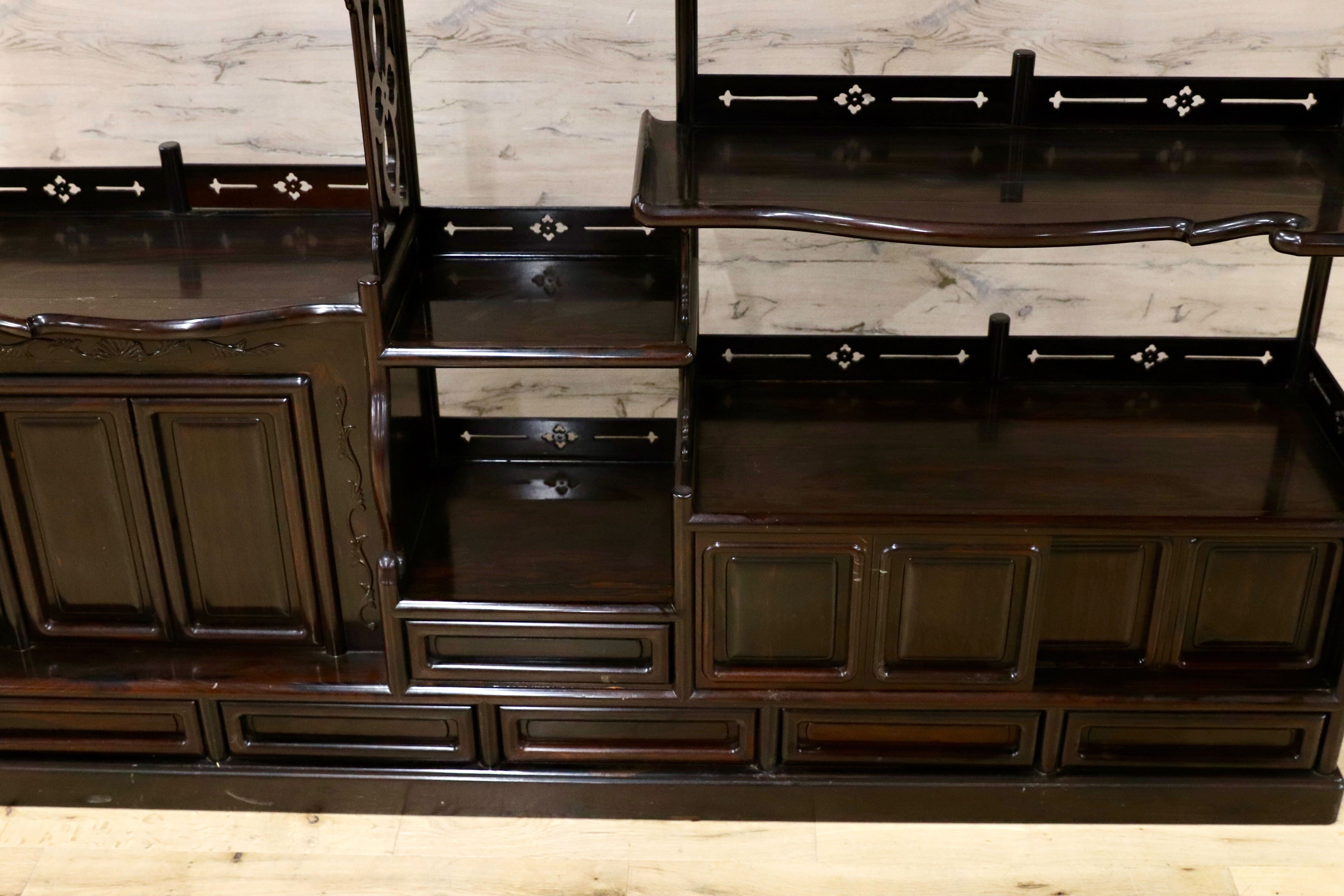 GMIK865○黒檀 最高級 茶棚 サイドボード リビングボード キャビネット 和室 和家具 座敷 和モダン レトロ アンティーク 約130万