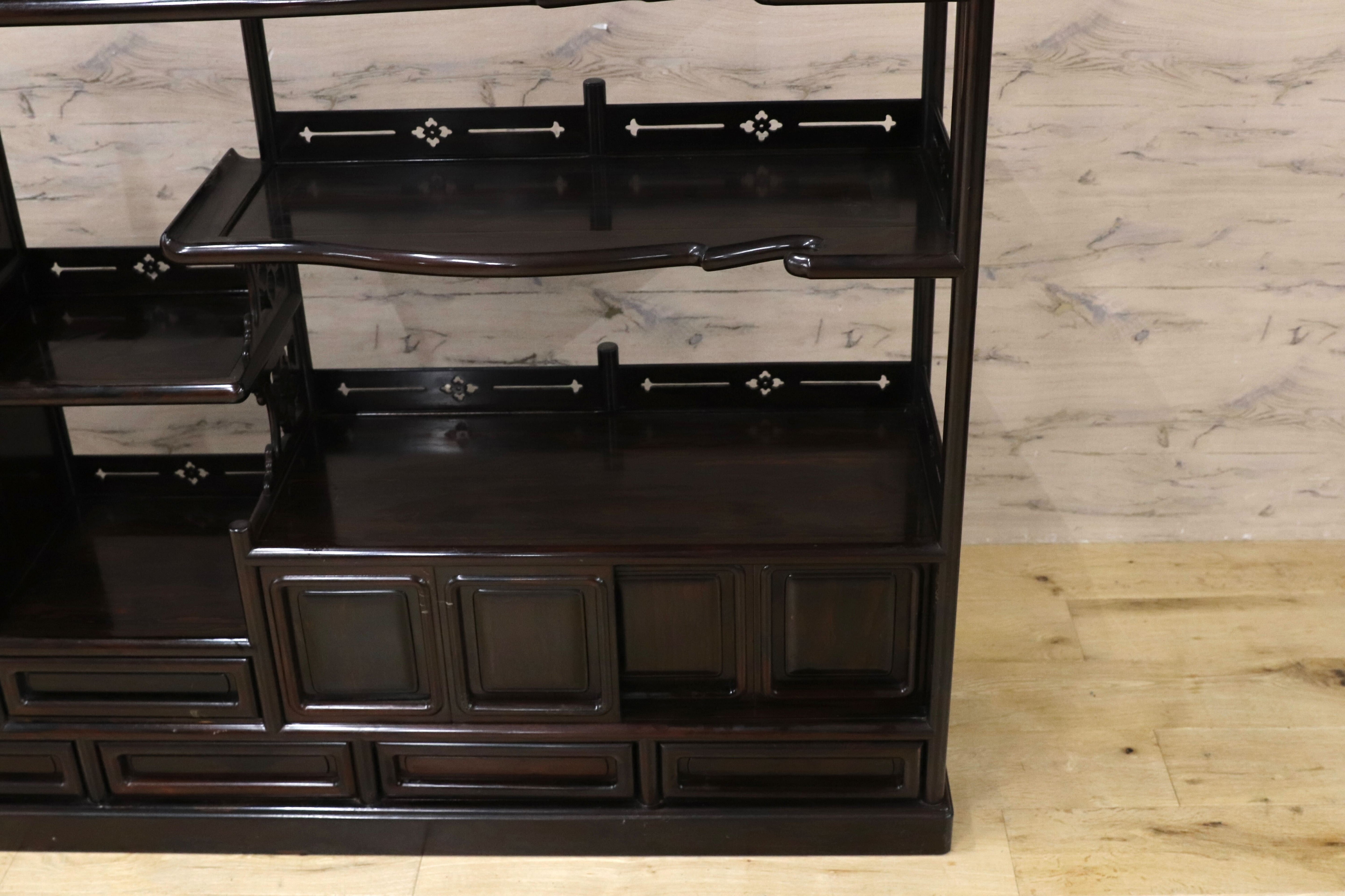 GMIK865○黒檀 最高級 茶棚 サイドボード リビングボード キャビネット 和室 和家具 座敷 和モダン レトロ アンティーク 約130万