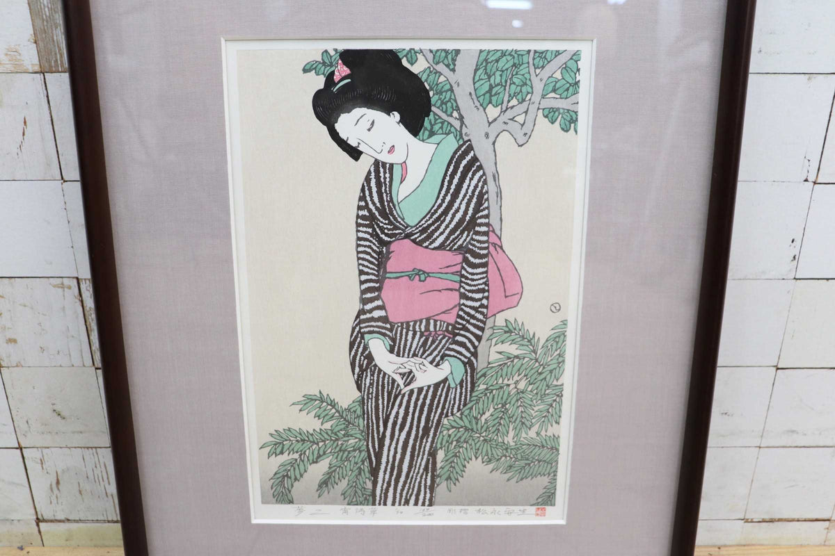 GMJS338B◯竹久夢二 木版画 宵待草 松永安生 彫摺 限定200部 落款有 人間国宝 岩野市兵衛 越前和紙 額装 真作 美術品 大正ロマン