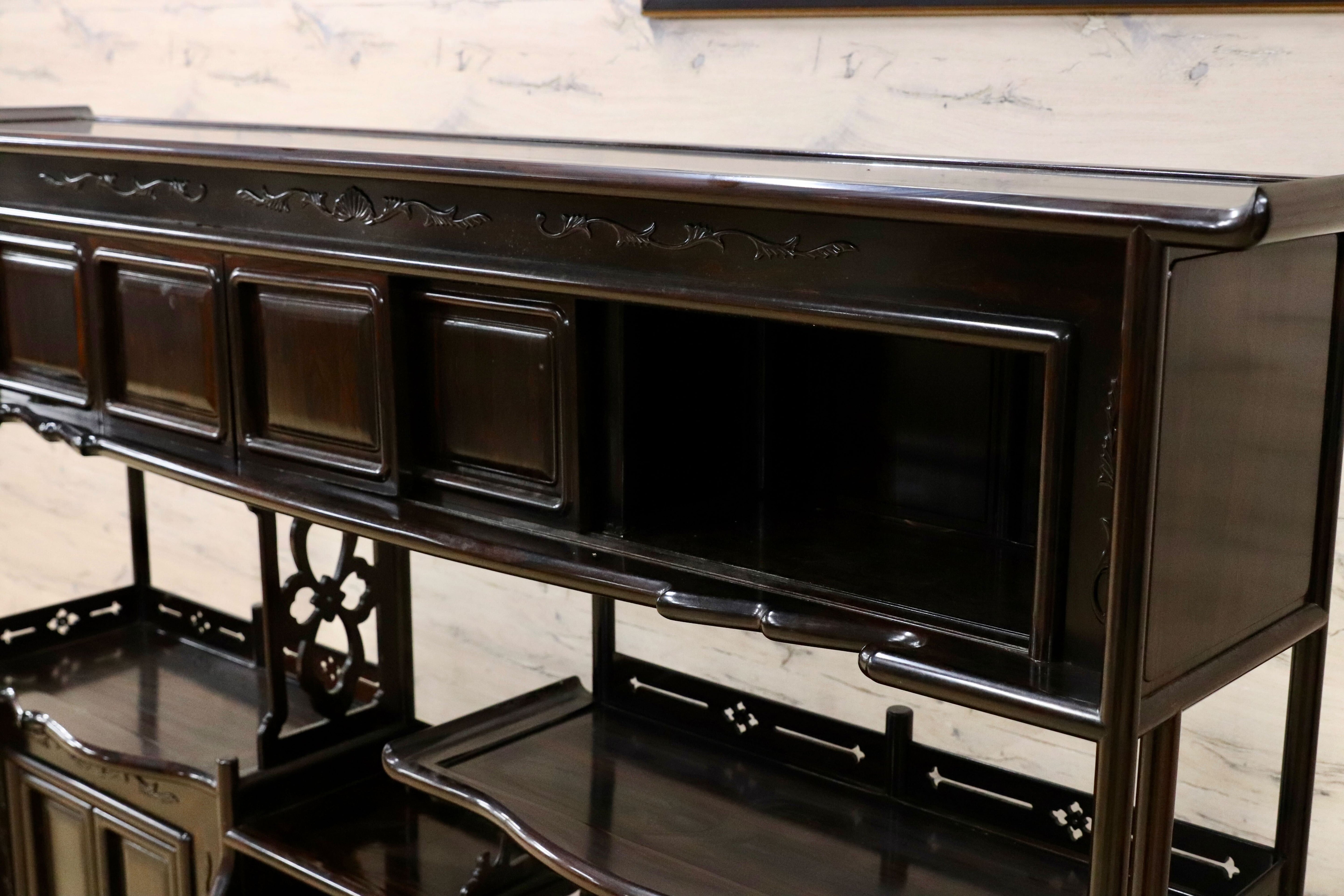 GMIK865○黒檀 最高級 茶棚 サイドボード リビングボード キャビネット 和室 和家具 座敷 和モダン レトロ アンティーク 約130万