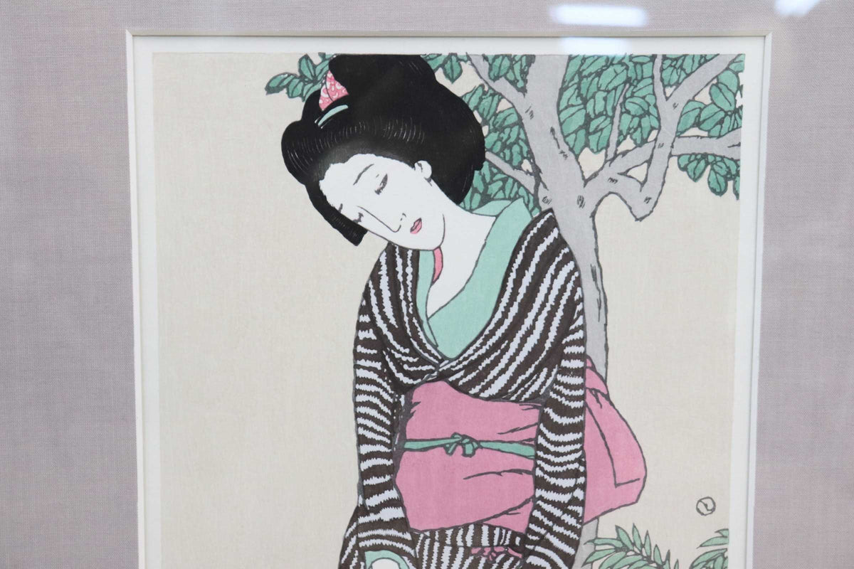 GMJS338B◯竹久夢二 木版画 宵待草 松永安生 彫摺 限定200部 落款有 人間国宝 岩野市兵衛 越前和紙 額装 真作 美術品 大正ロマン